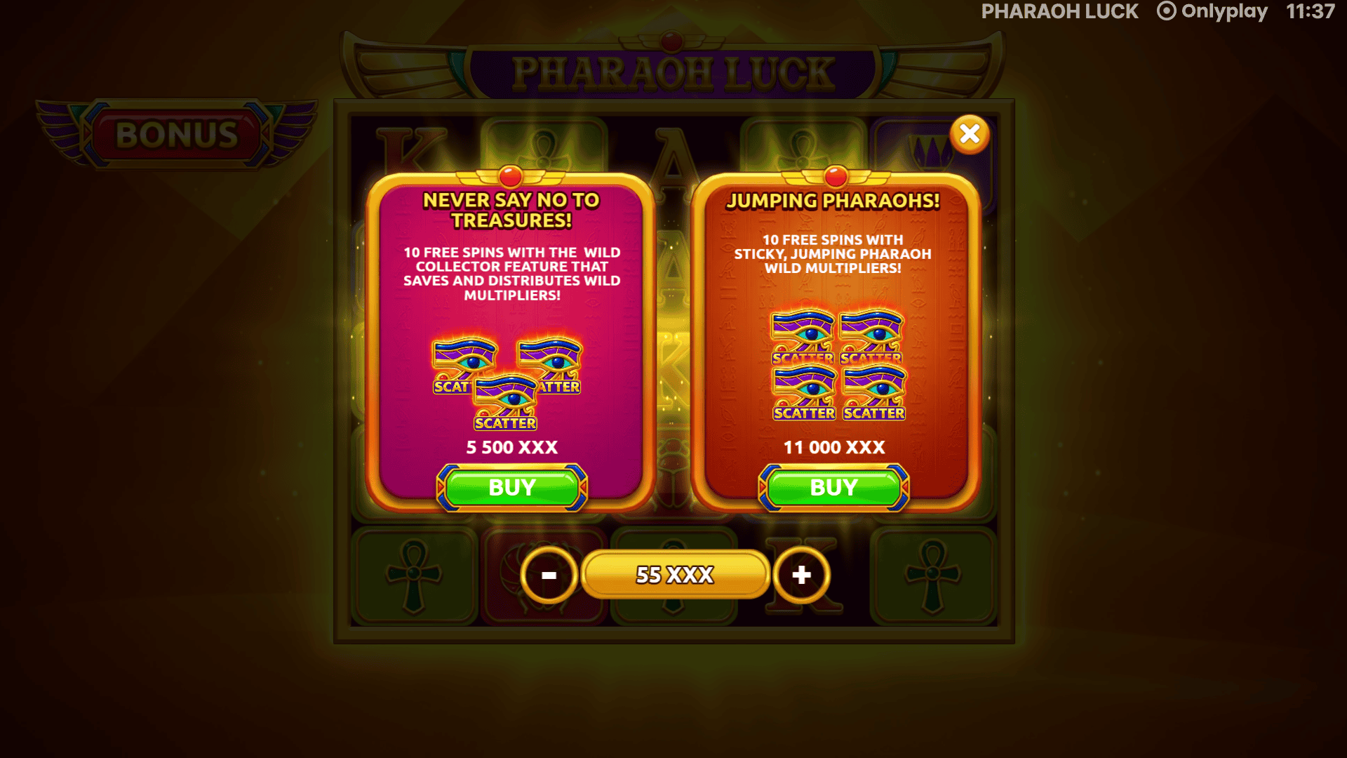 Pharaoh Luck bonus buy menu
