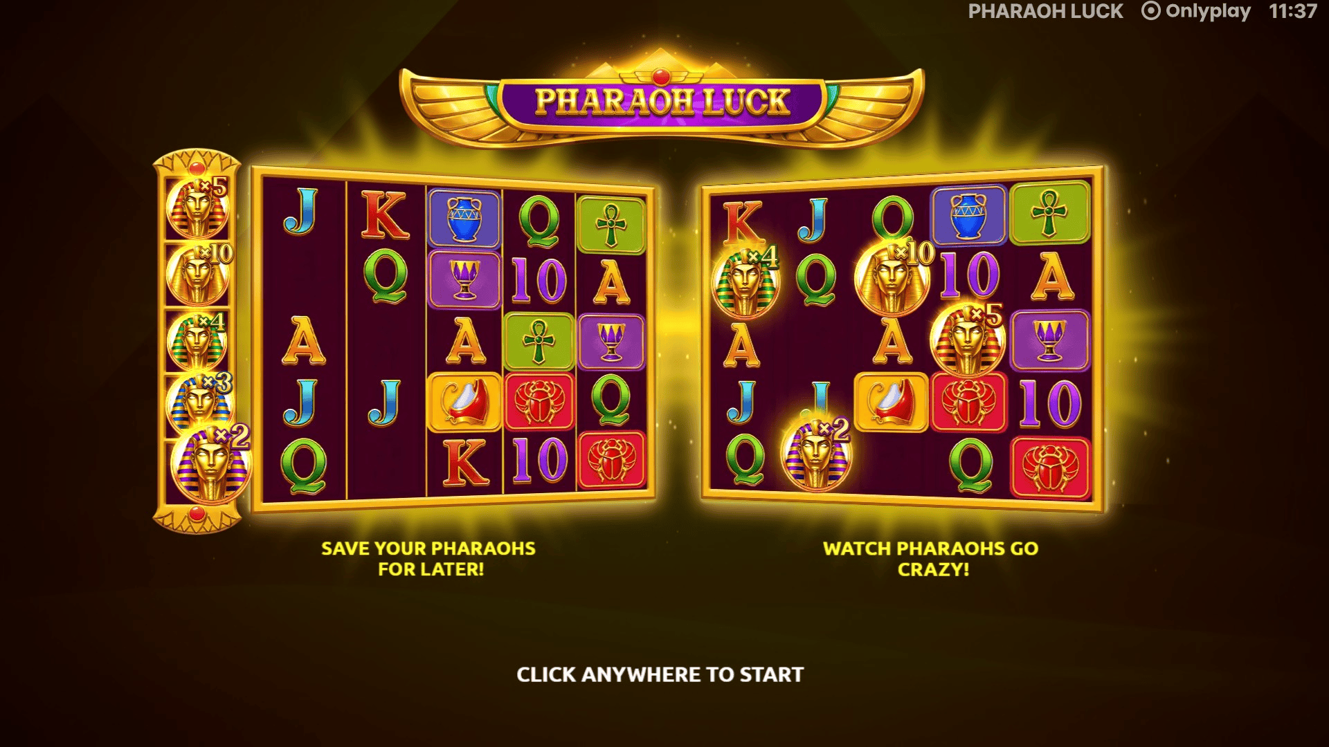 Pharaoh Luck slot intro screen