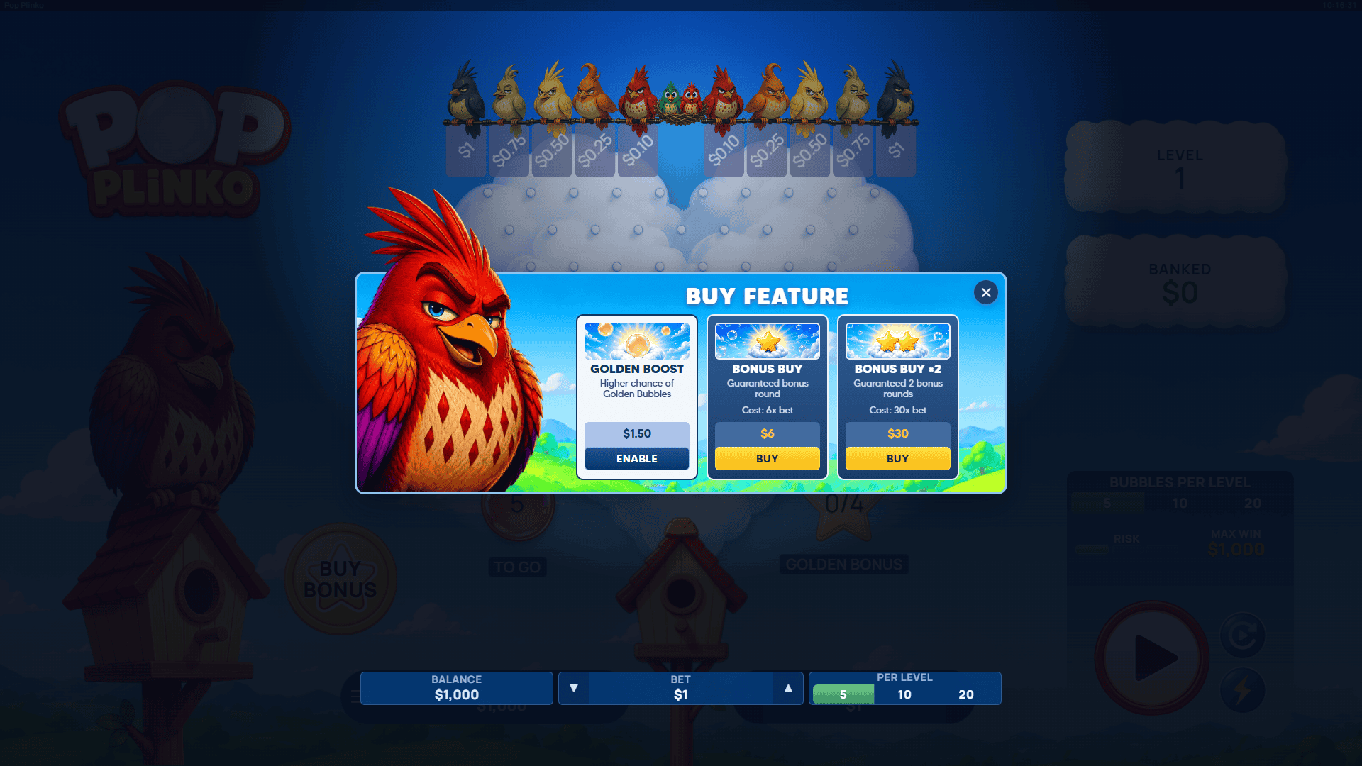 Pop Plinko bonus buy menu