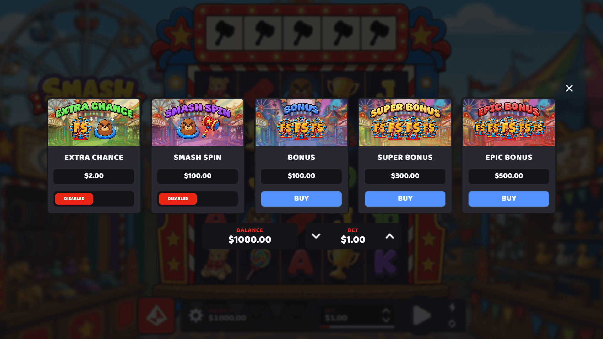 Smash Mole bonus buy menu