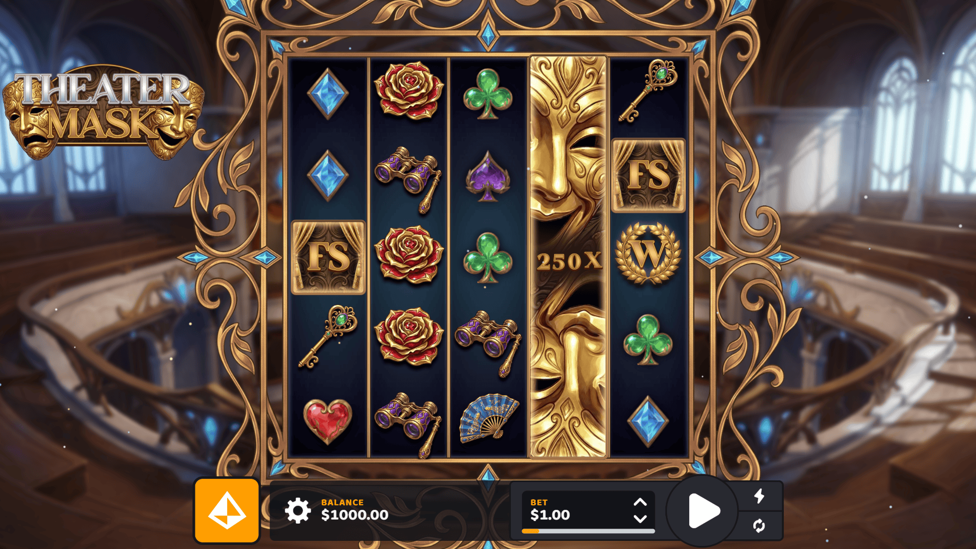 Theater Mask slot gameplay reels