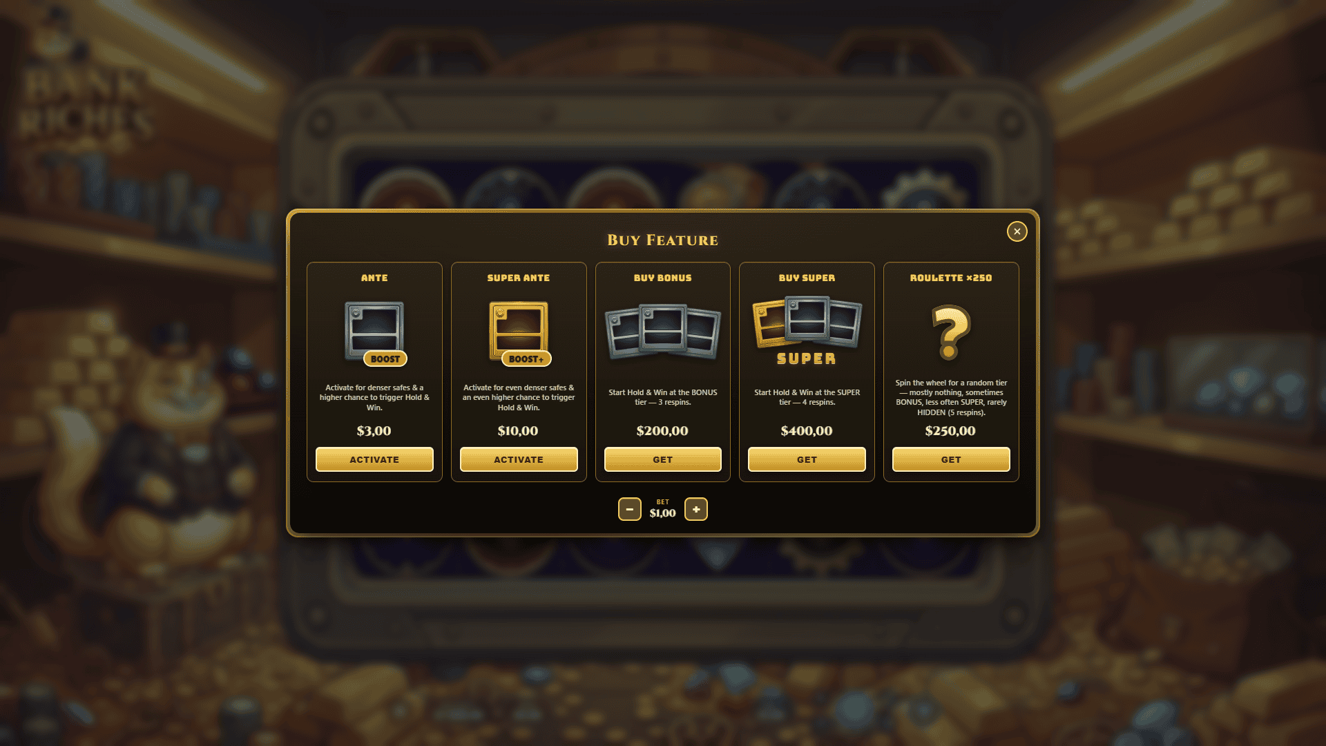 Bank Riches bonus buy menu