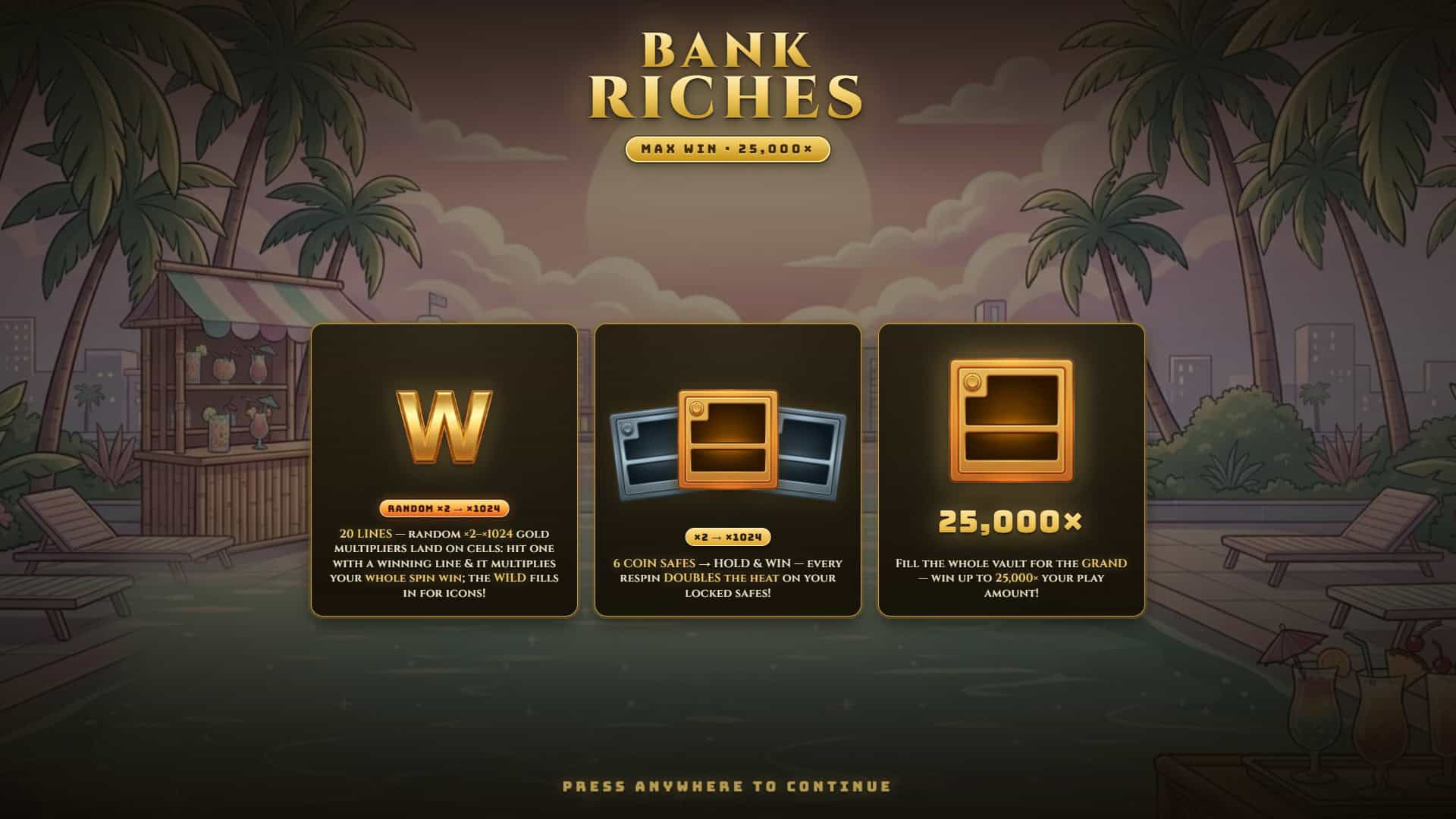 Bank Riches slot intro screen