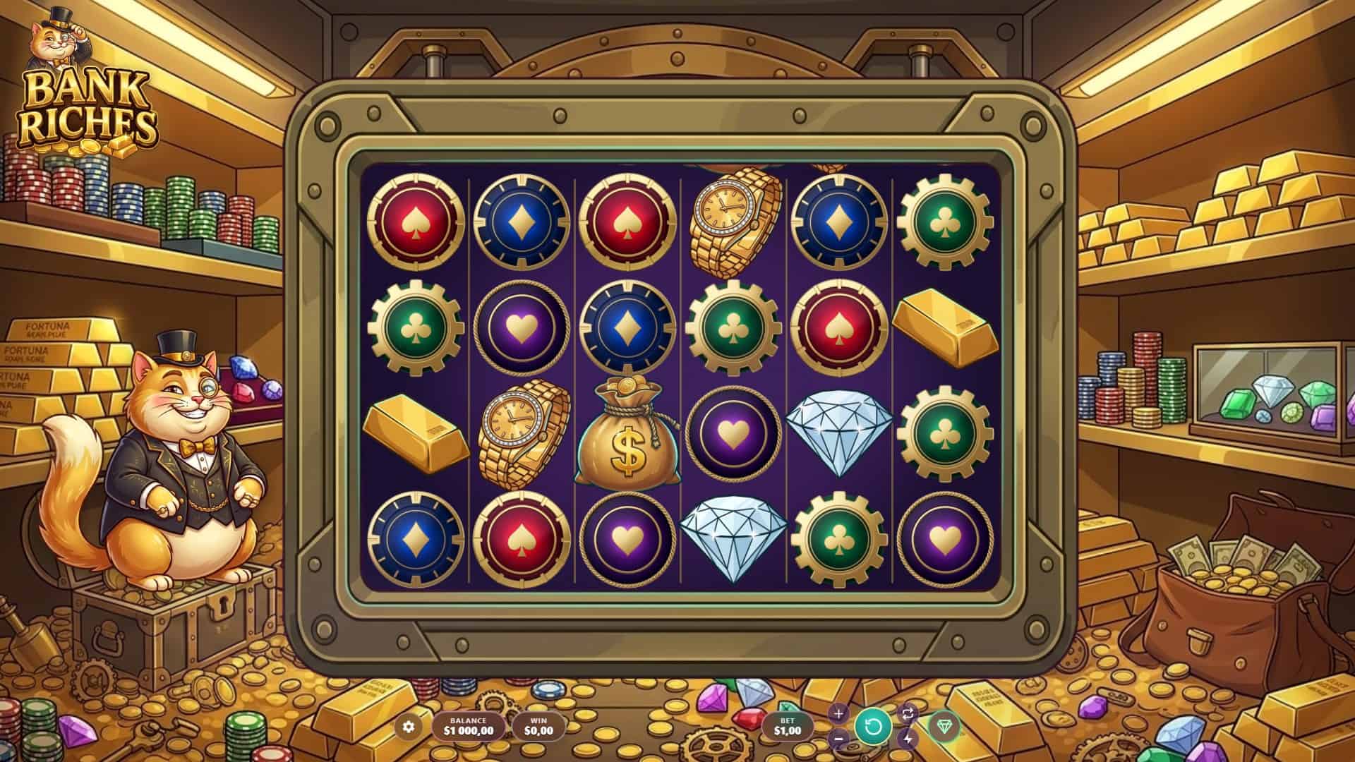 Bank Riches slot gameplay reels