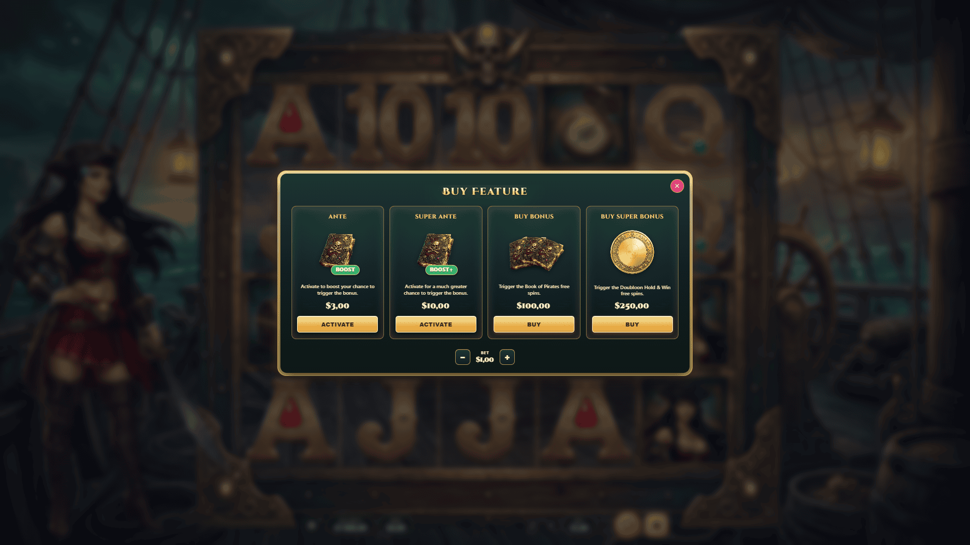 Book of Pirates bonus buy menu