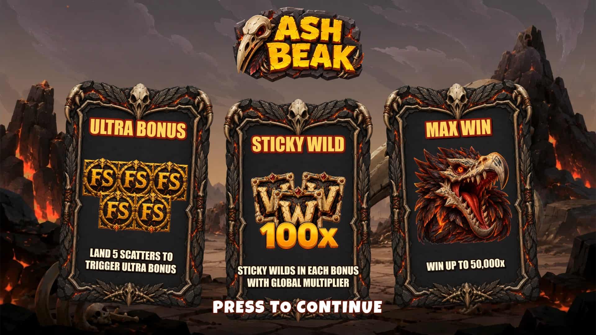Ash Beak slot intro screen