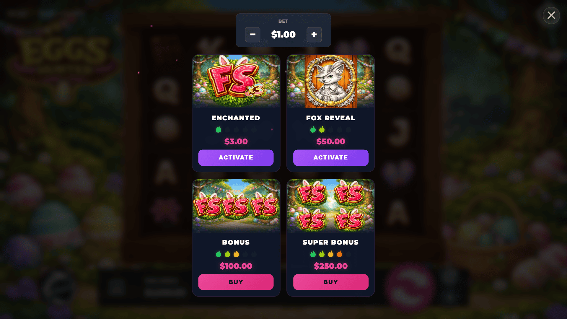 Eggs Hunter bonus buy menu