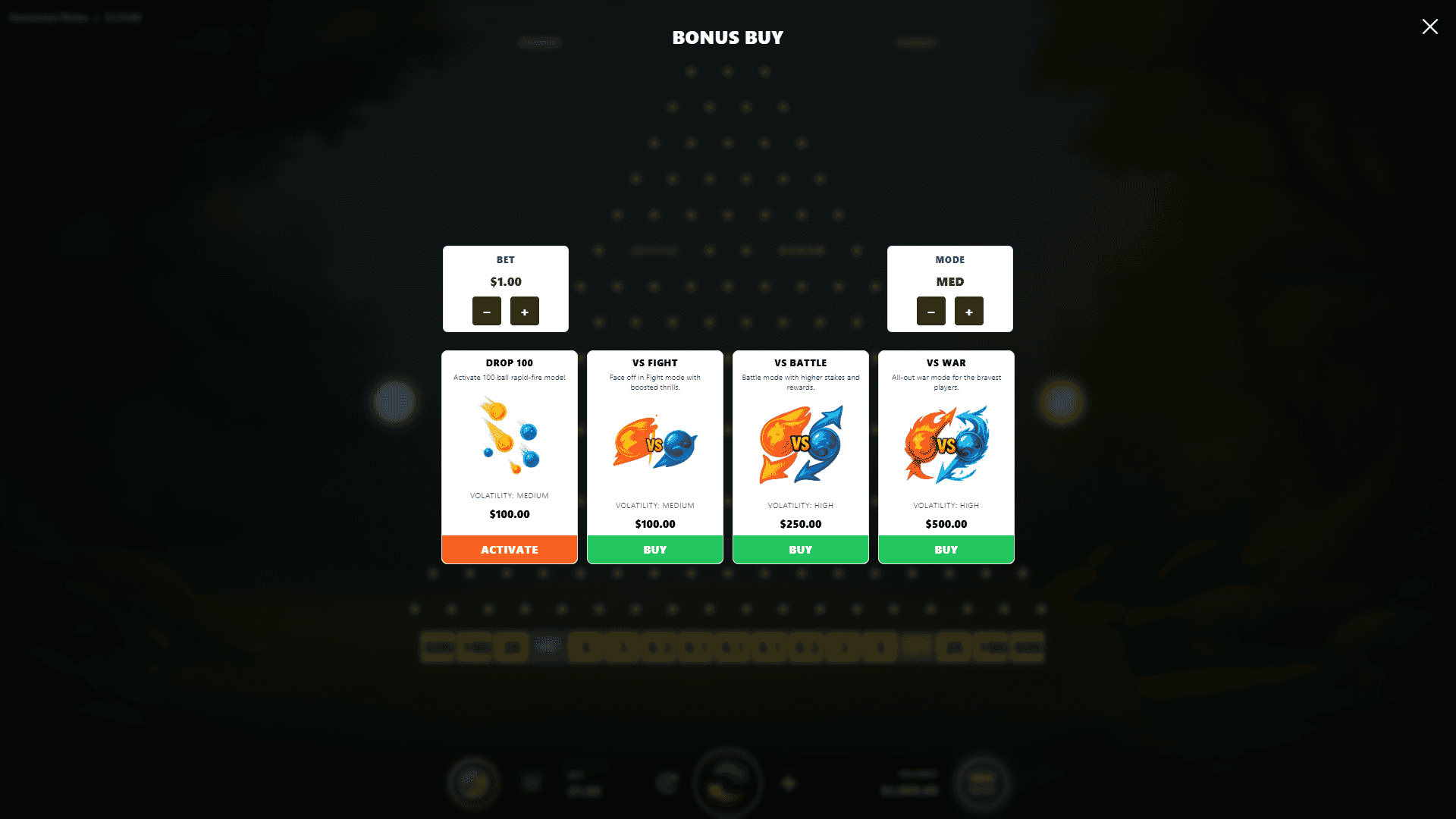 Elemental Plinko bonus buy menu