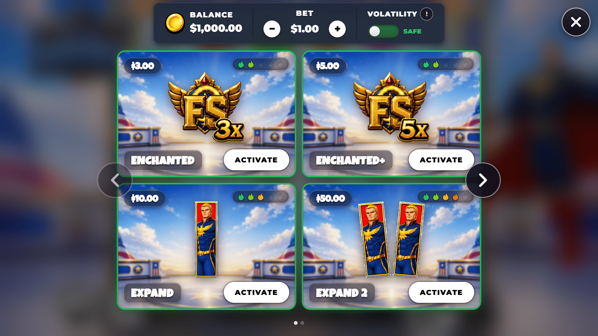 Evil Hero bonus buy menu