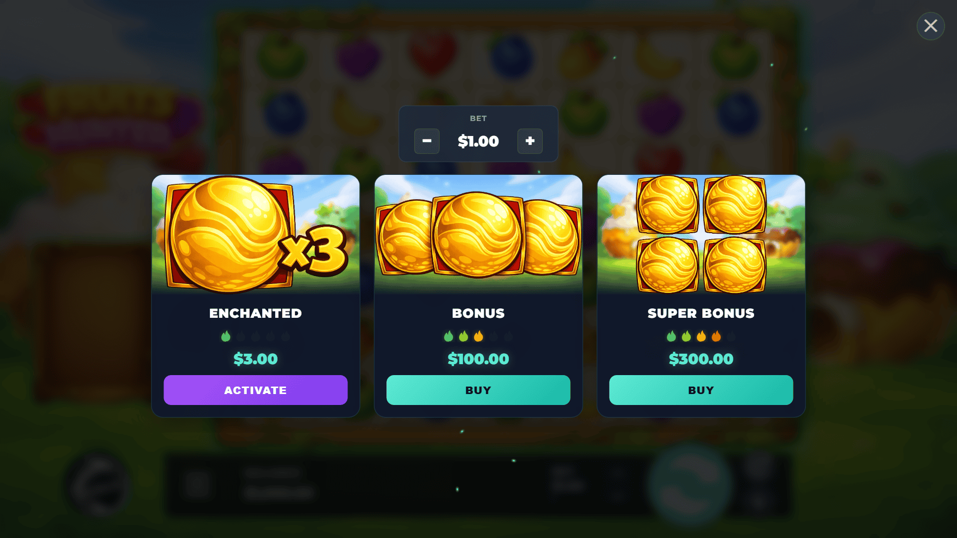 Fruits Hunter bonus buy menu