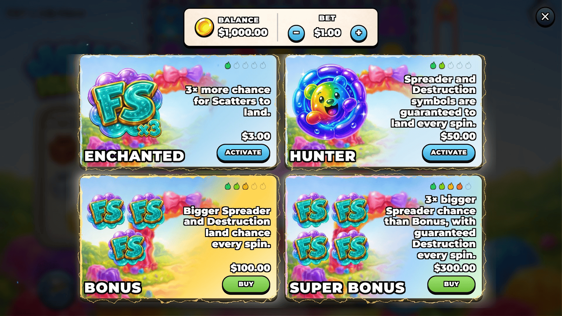 Jelly Hunter bonus buy menu