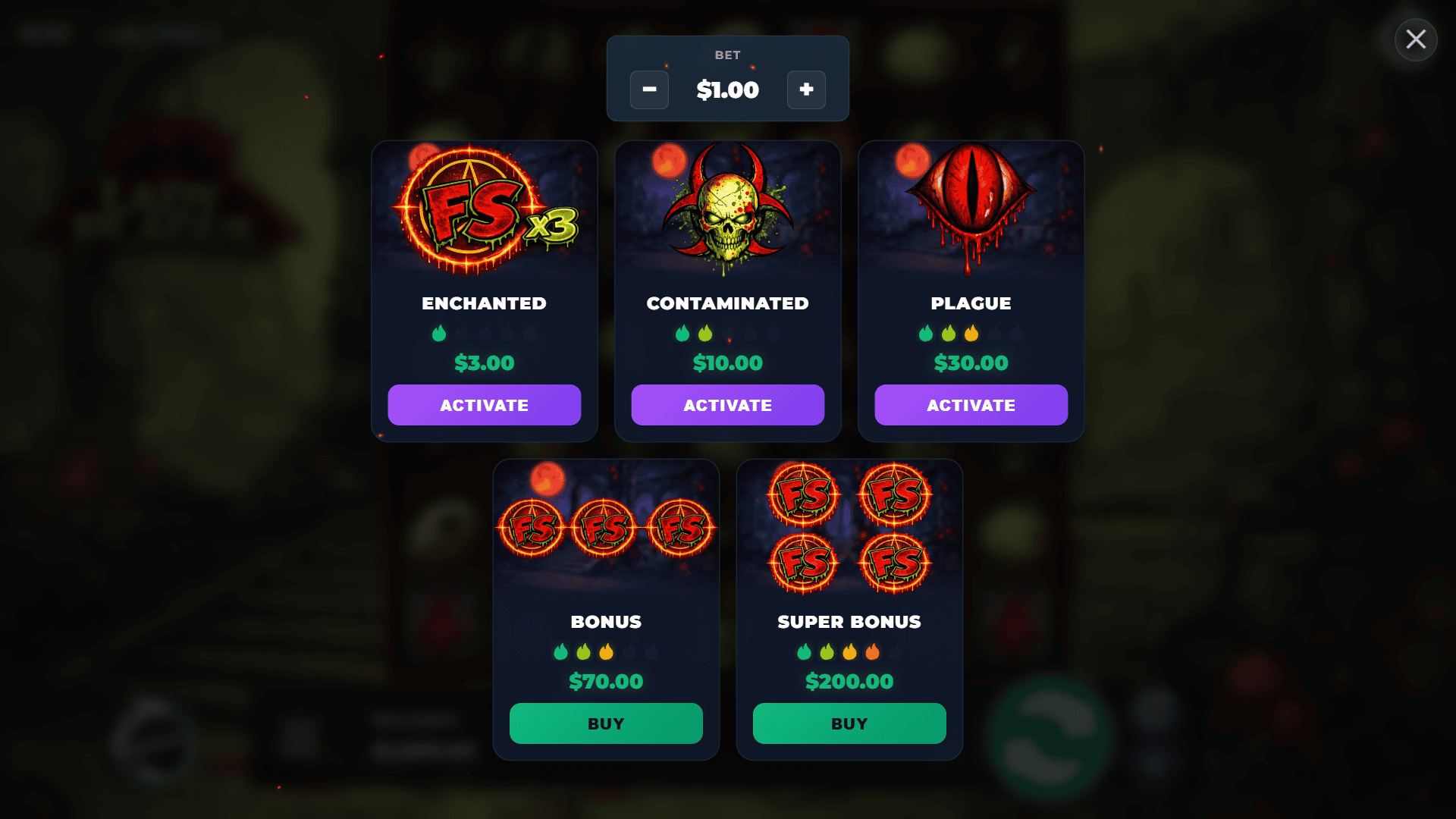 Lady Plague bonus buy menu