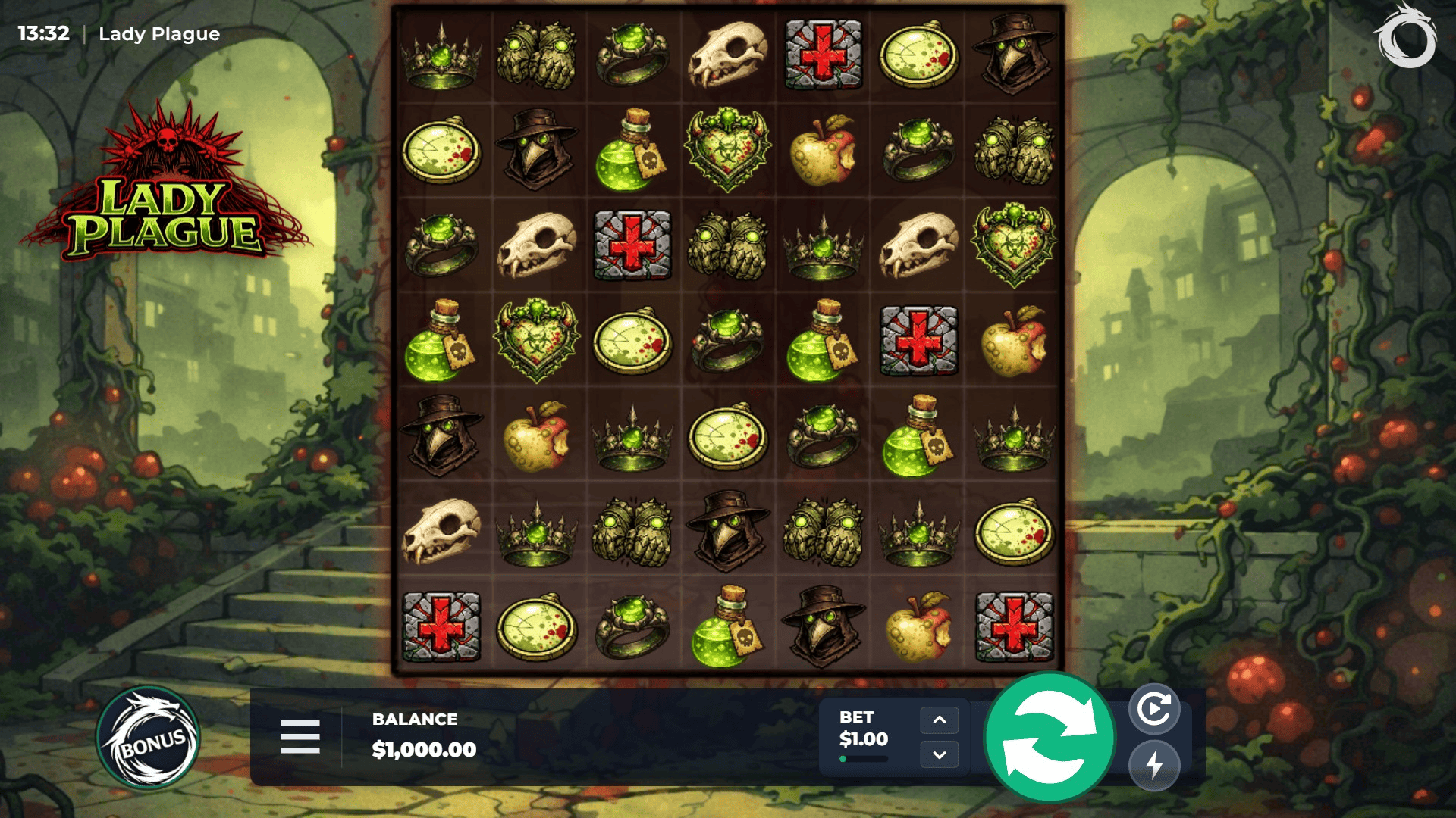 Lady Plague slot gameplay reels