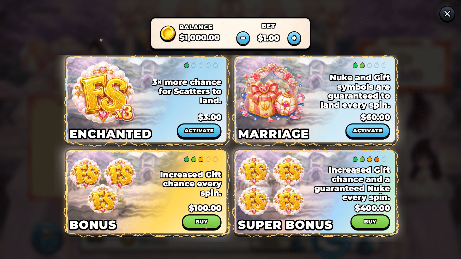 Marry Me bonus buy menu