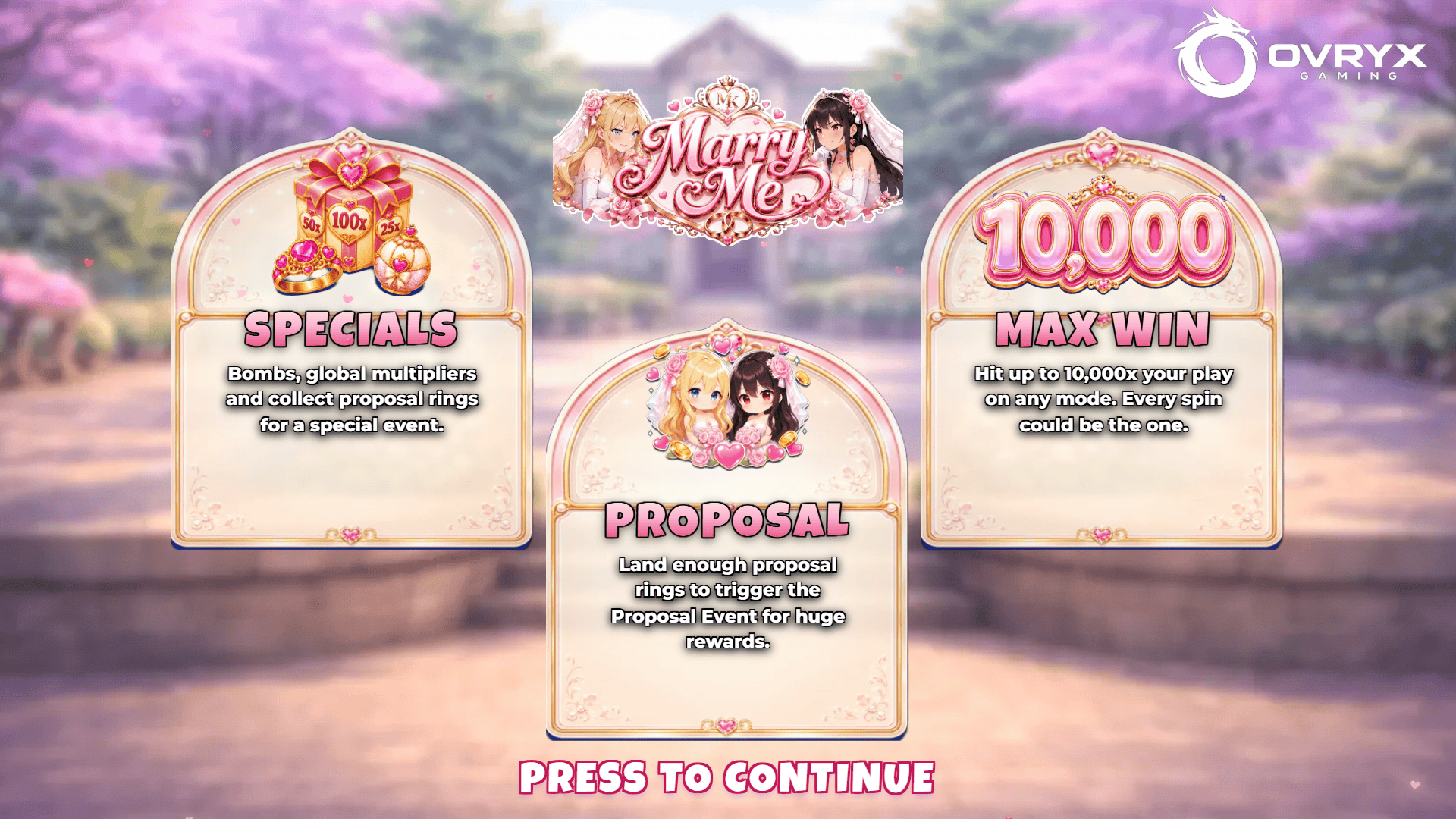 Marry Me slot intro screen