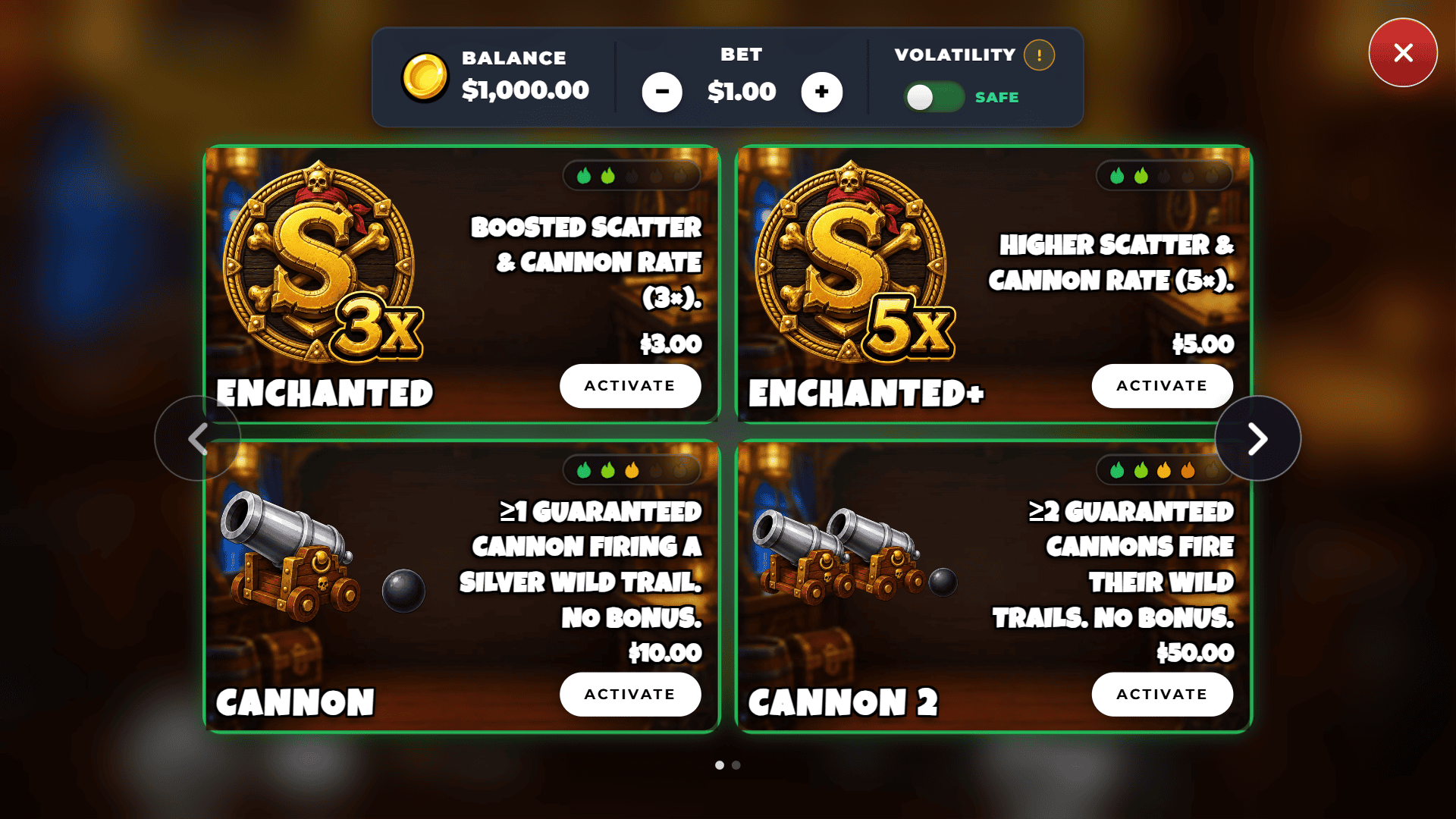 Pirate Cannons bonus buy menu