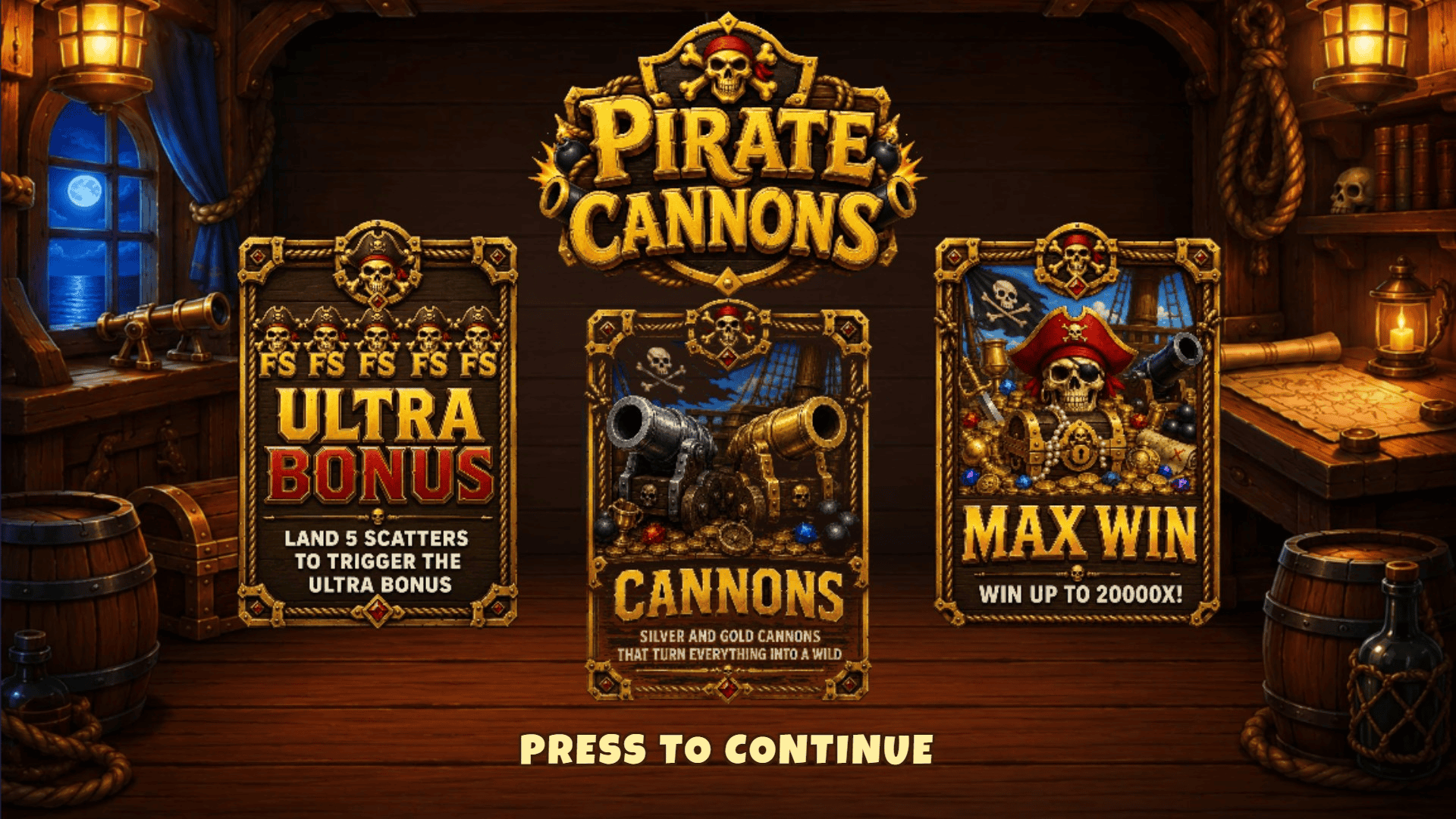 Pirate Cannons slot intro screen