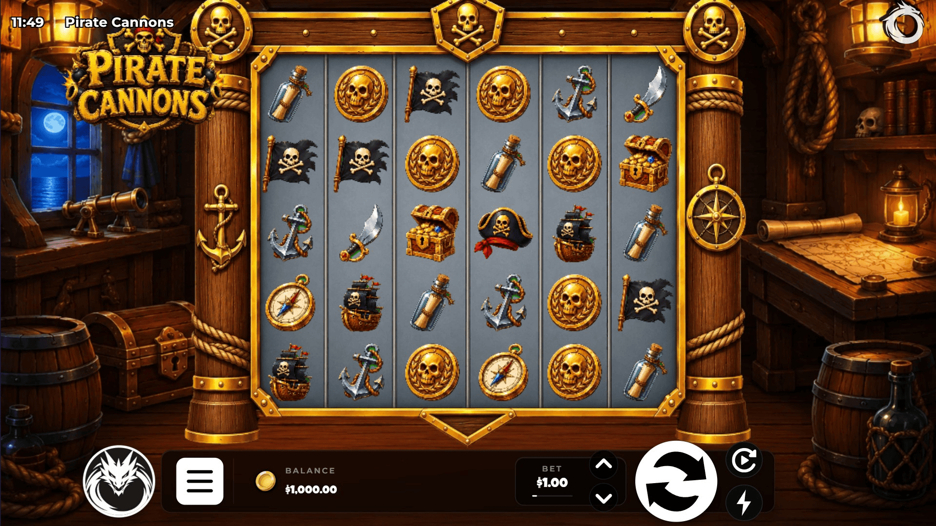 Pirate Cannons slot gameplay reels
