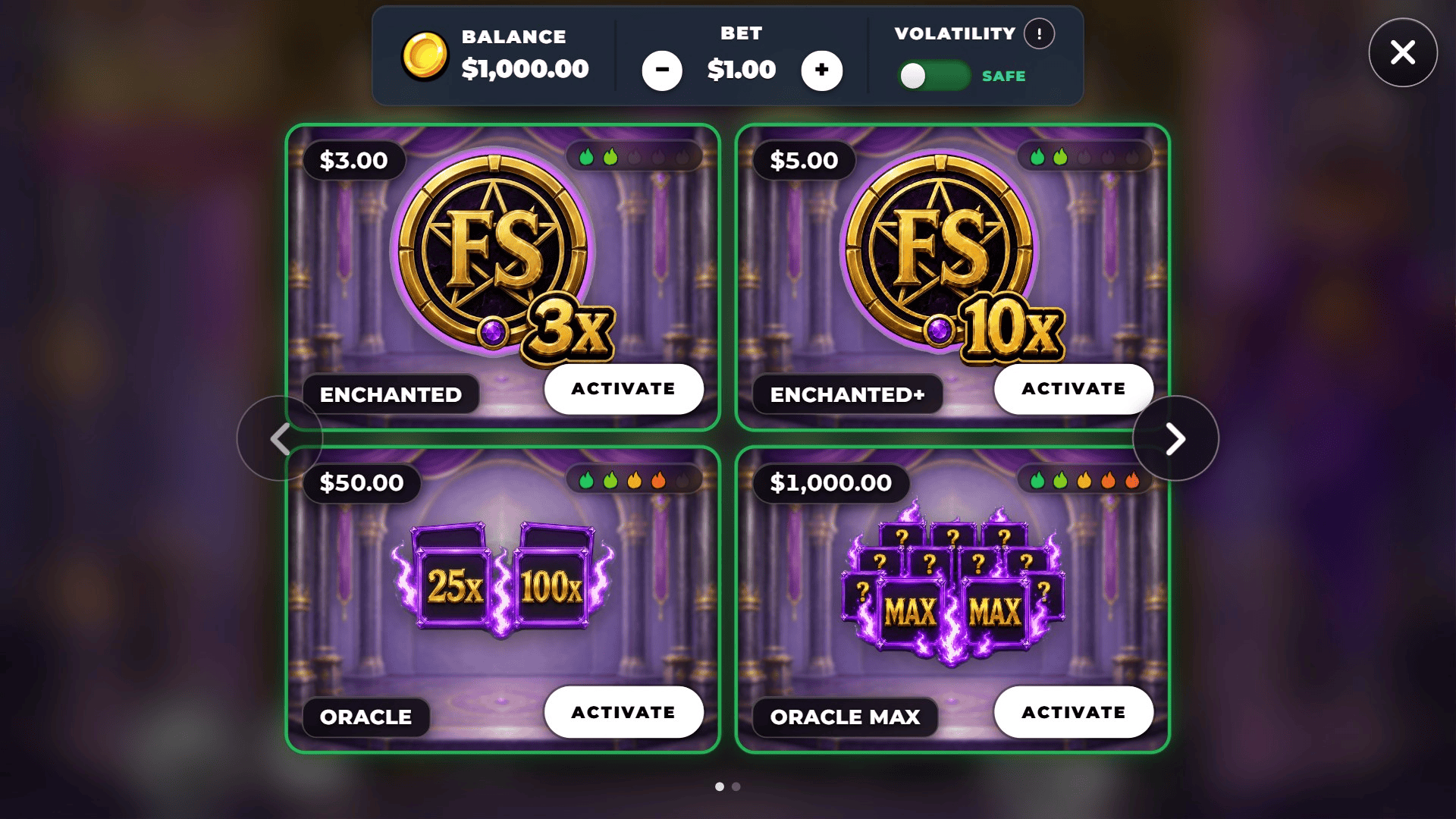 Secret Oracle bonus buy menu