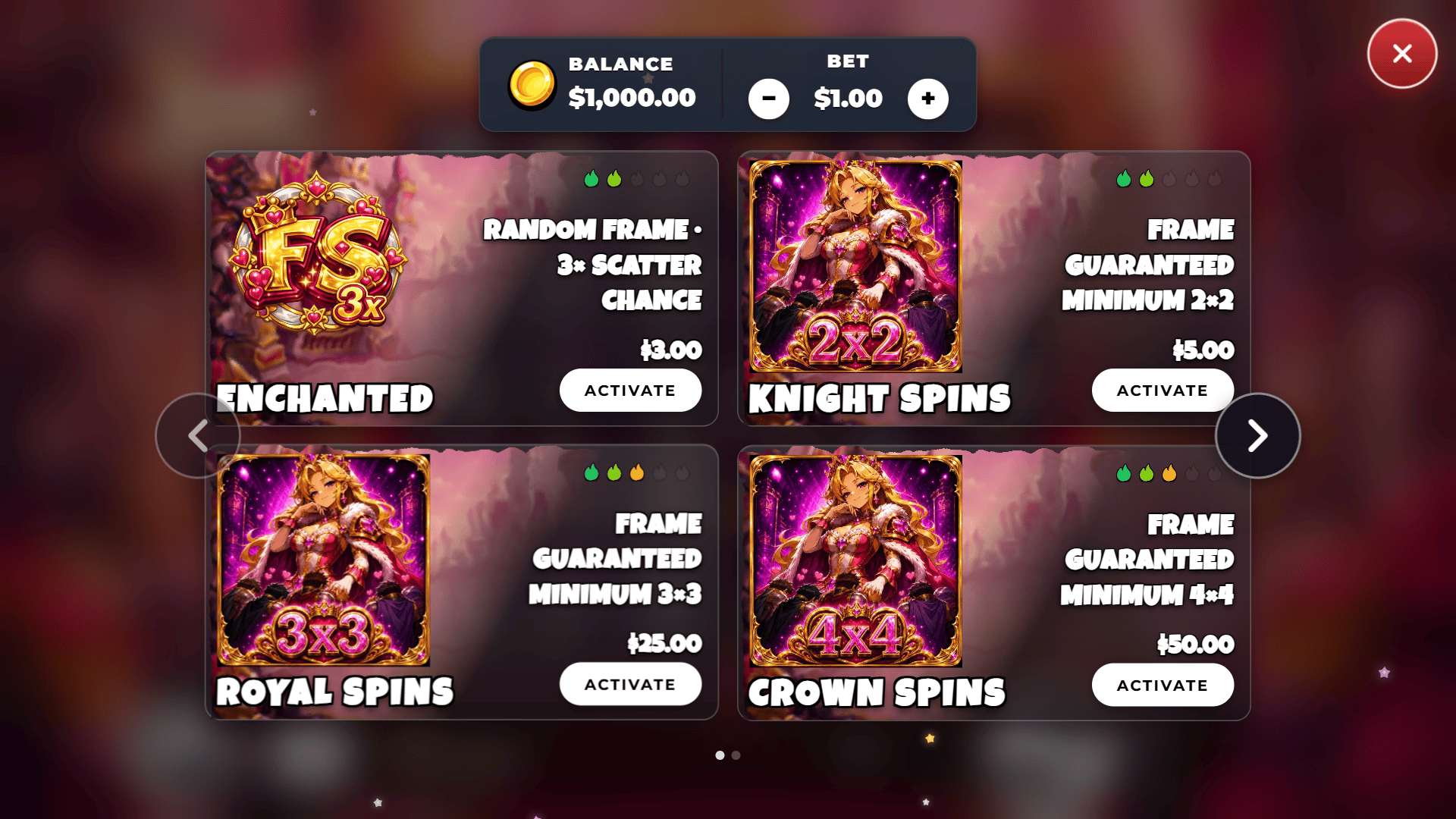 Simp Kingdom bonus buy menu