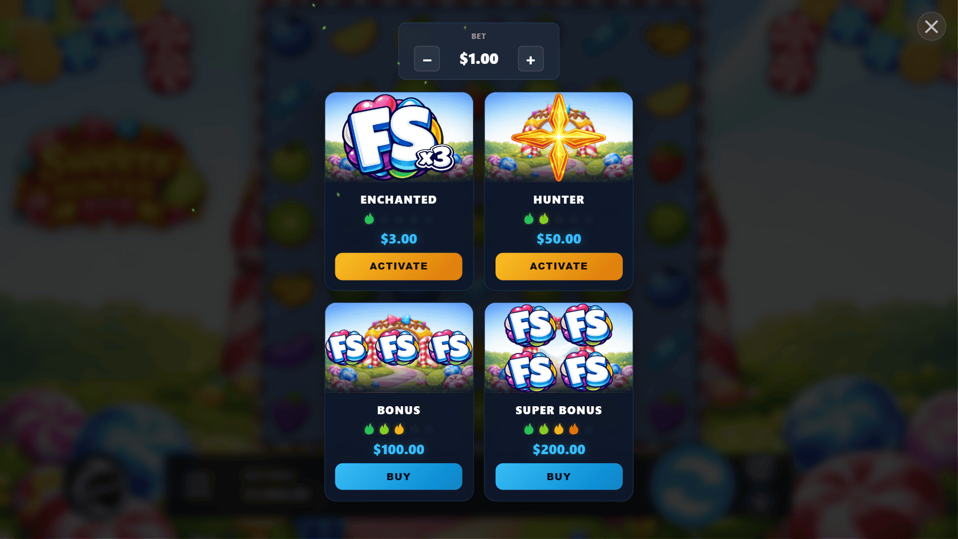 Sweets Hunter bonus buy menu