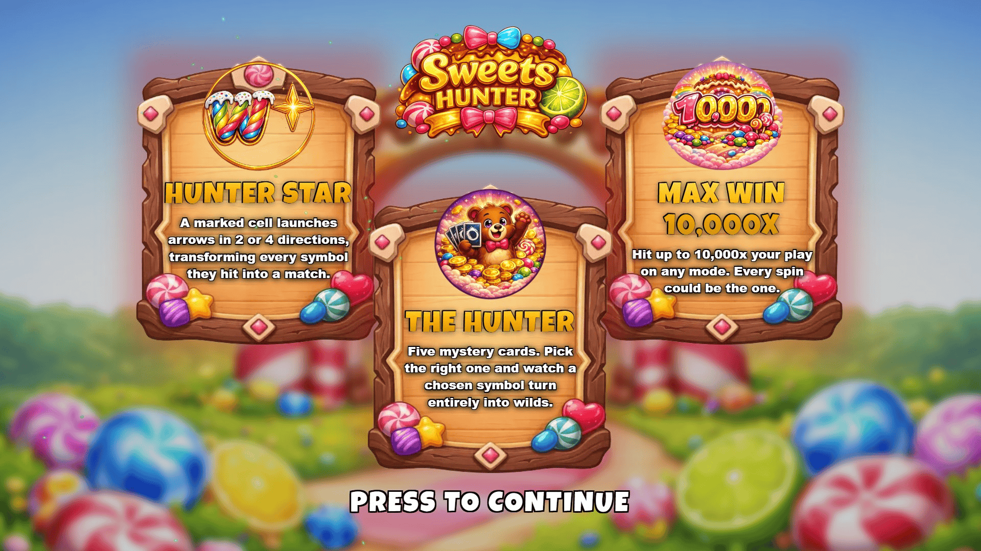 Sweets Hunter slot intro screen