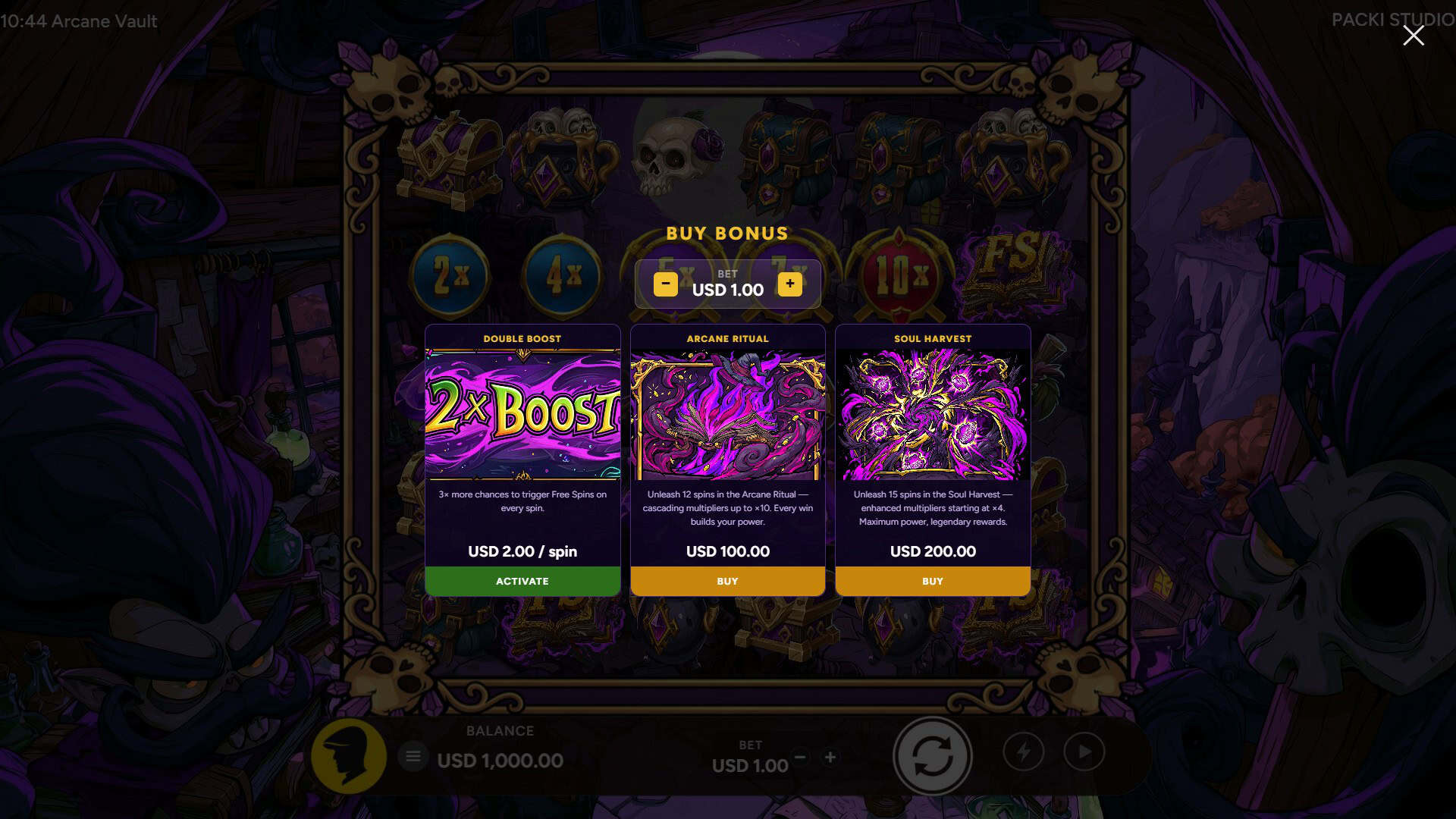 Arcane Vault bonus buy menu