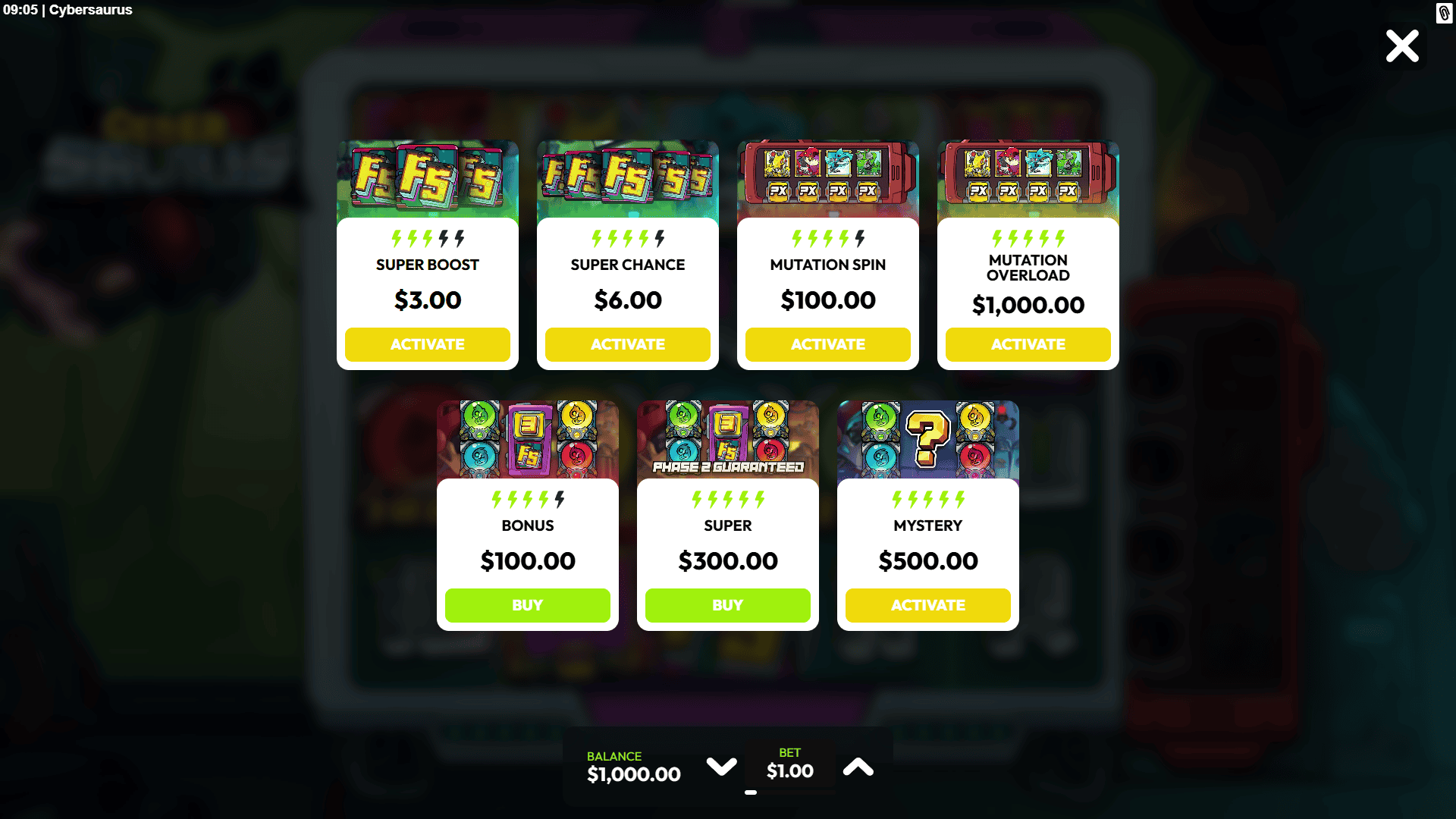 Cybersaurus bonus buy menu
