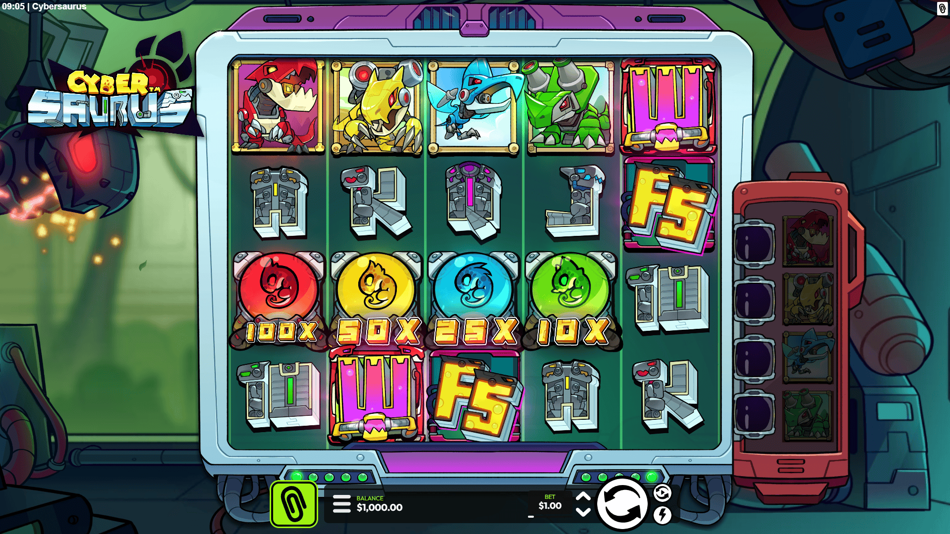 Cybersaurus slot gameplay reels