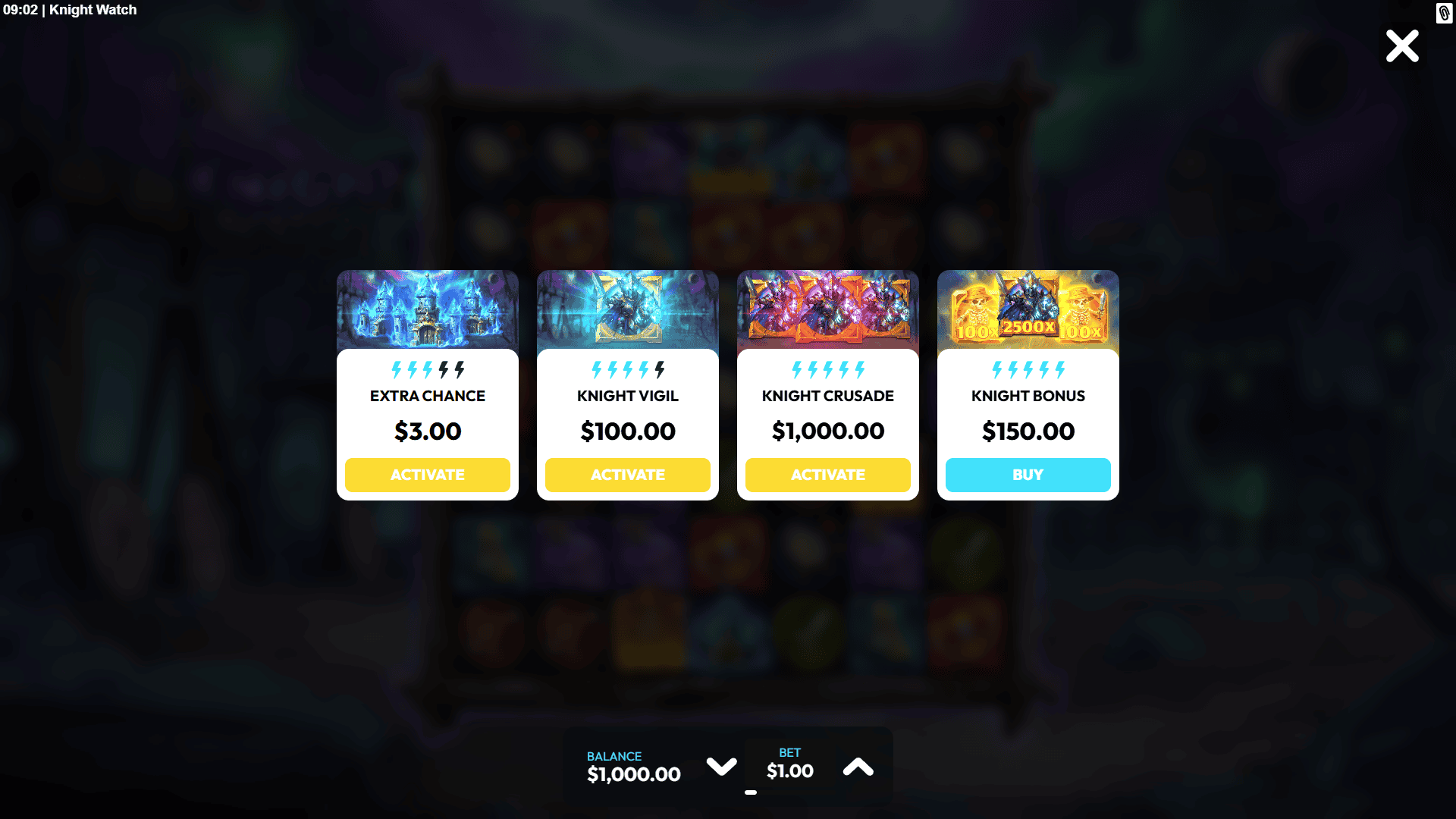 Knight Watch bonus buy menu