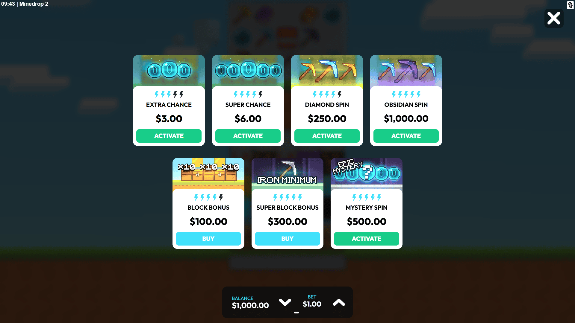 Minedrop 2 Bonus Buy bonus buy menu
