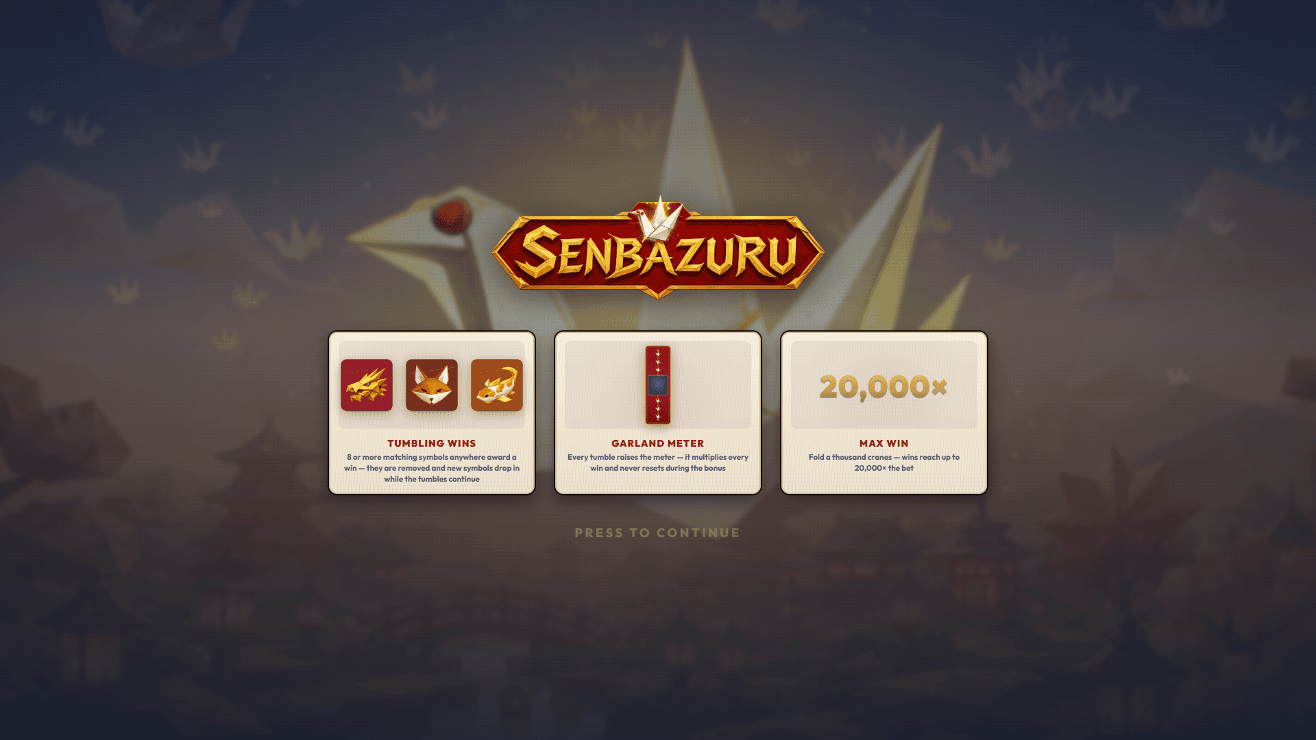 Senbazuru slot intro screen