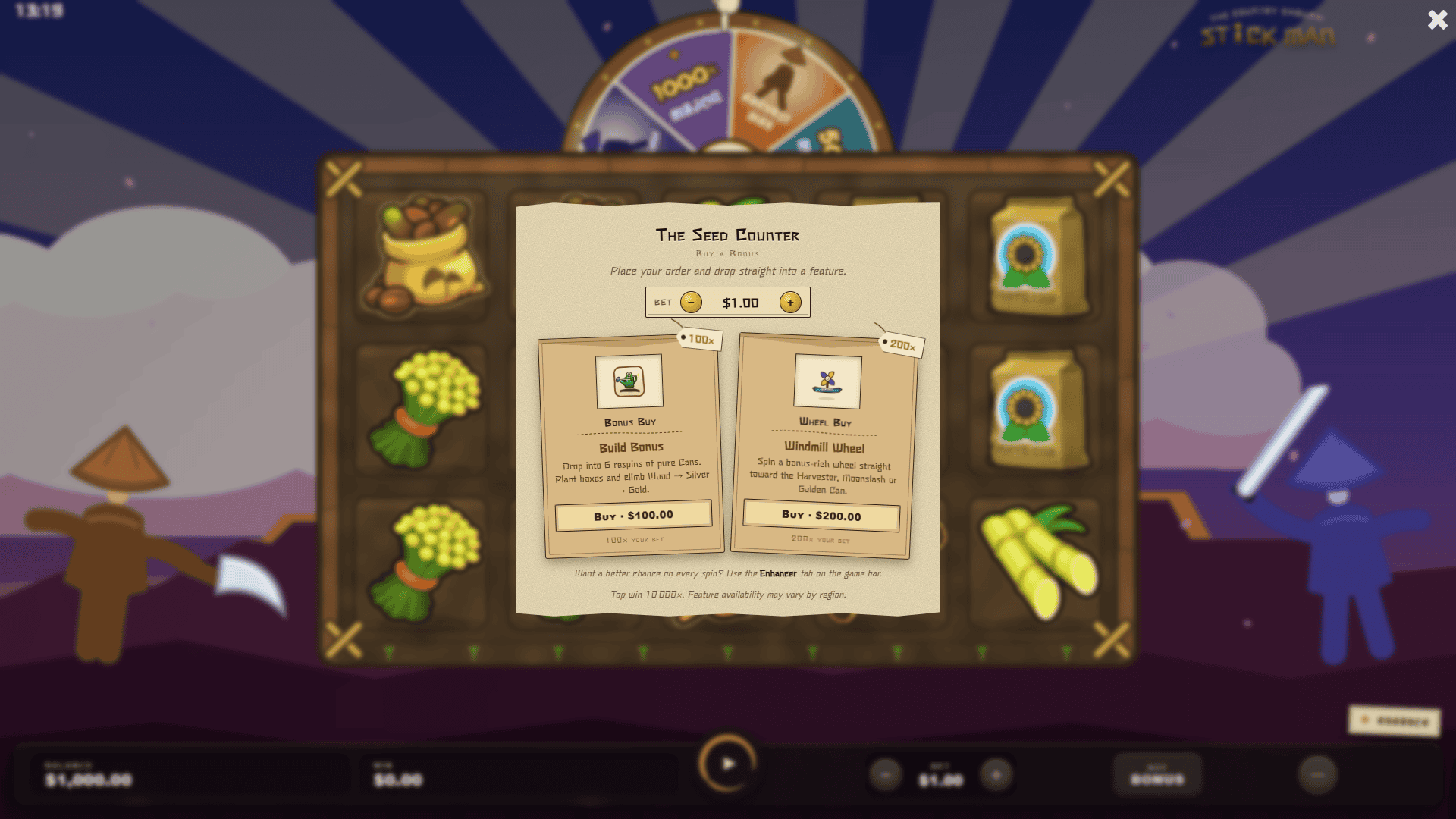 Country Samurai Stick Man bonus buy menu