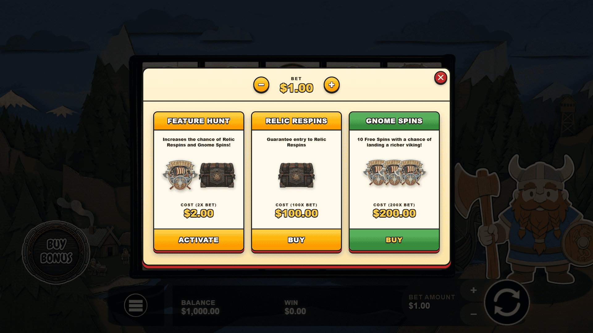 Vikings Raiders bonus buy menu