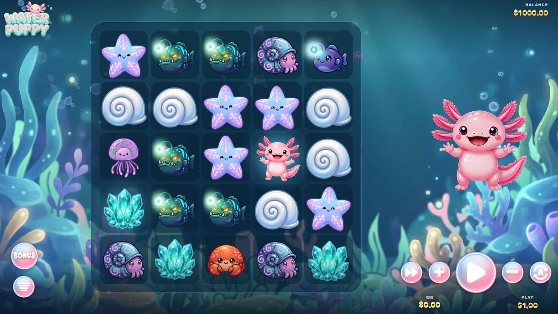 Water Puppy Cluster Pays slot gameplay reels