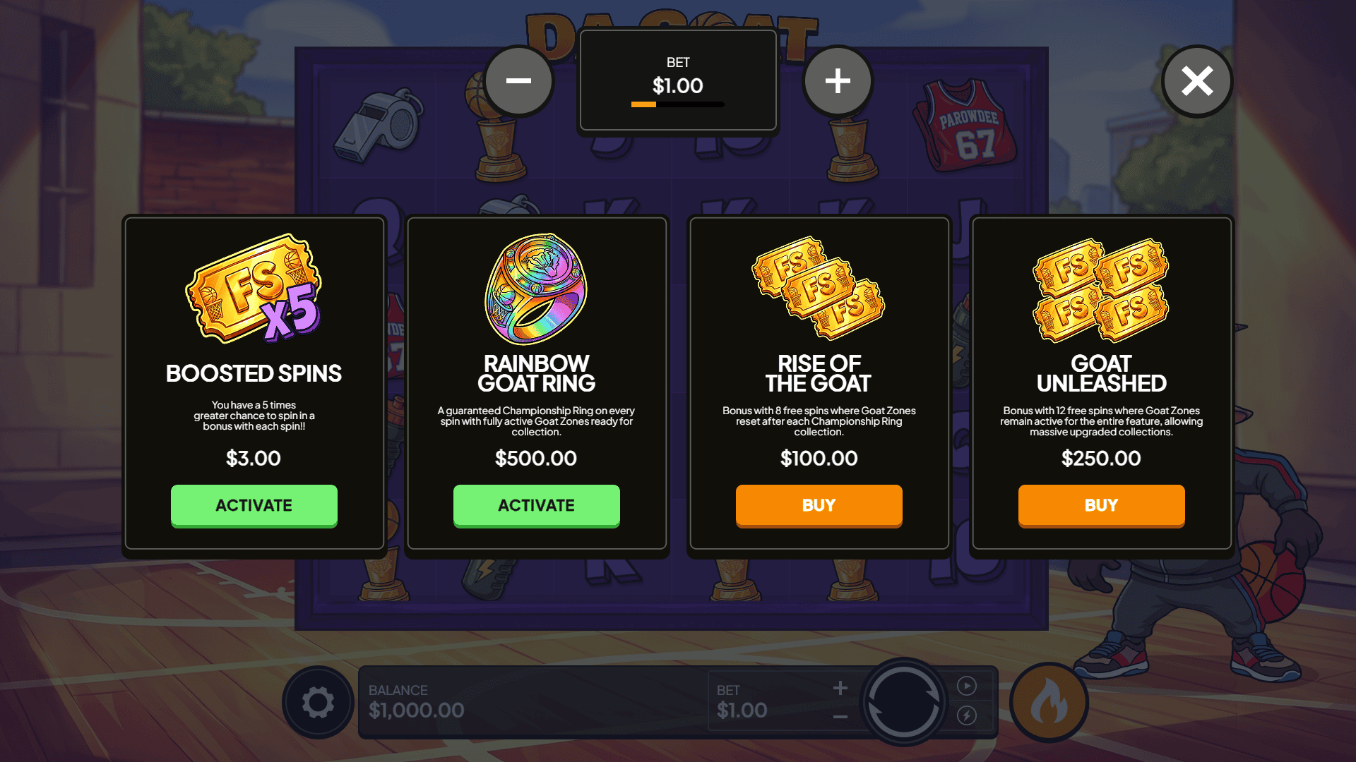 Da Goat bonus buy menu