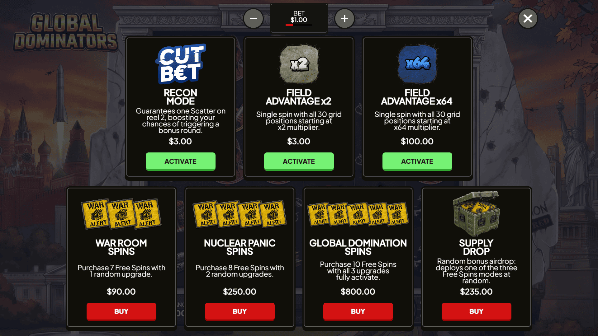 Global Dominators bonus buy menu