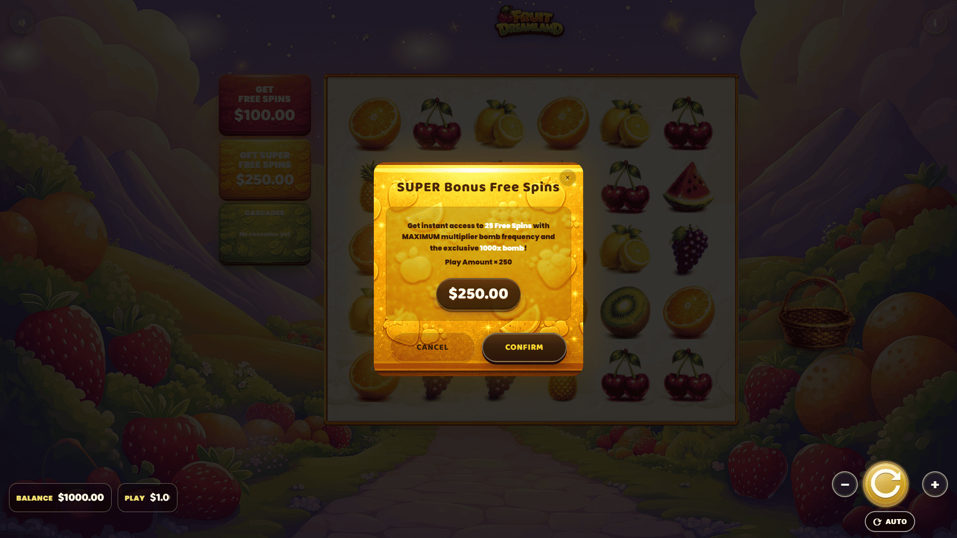 Fruit Dreamland bonus buy menu
