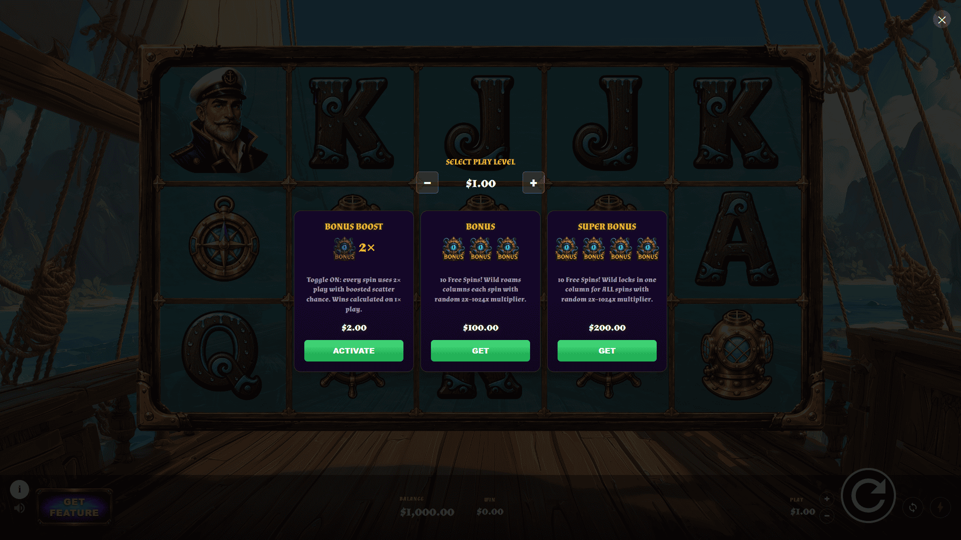 Krakens Wrath bonus buy menu