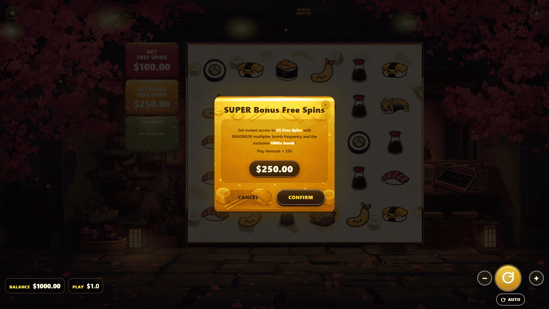 Sushi Master bonus buy menu