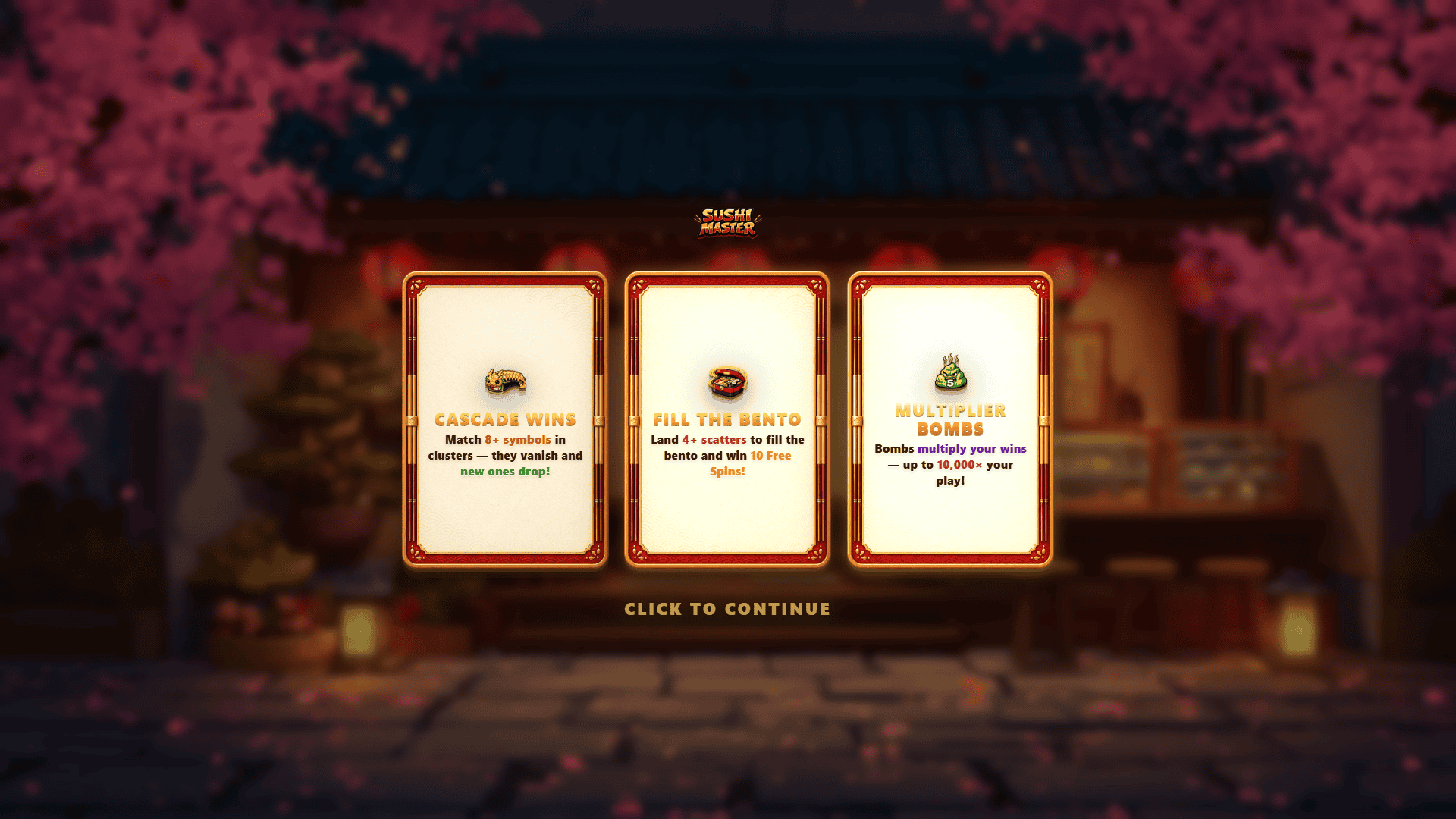 Sushi Master slot intro screen