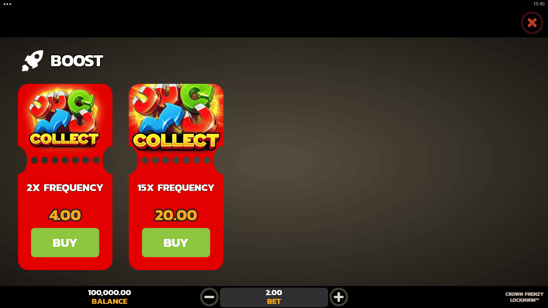 Crown Frenzy LockNWin bonus buy menu