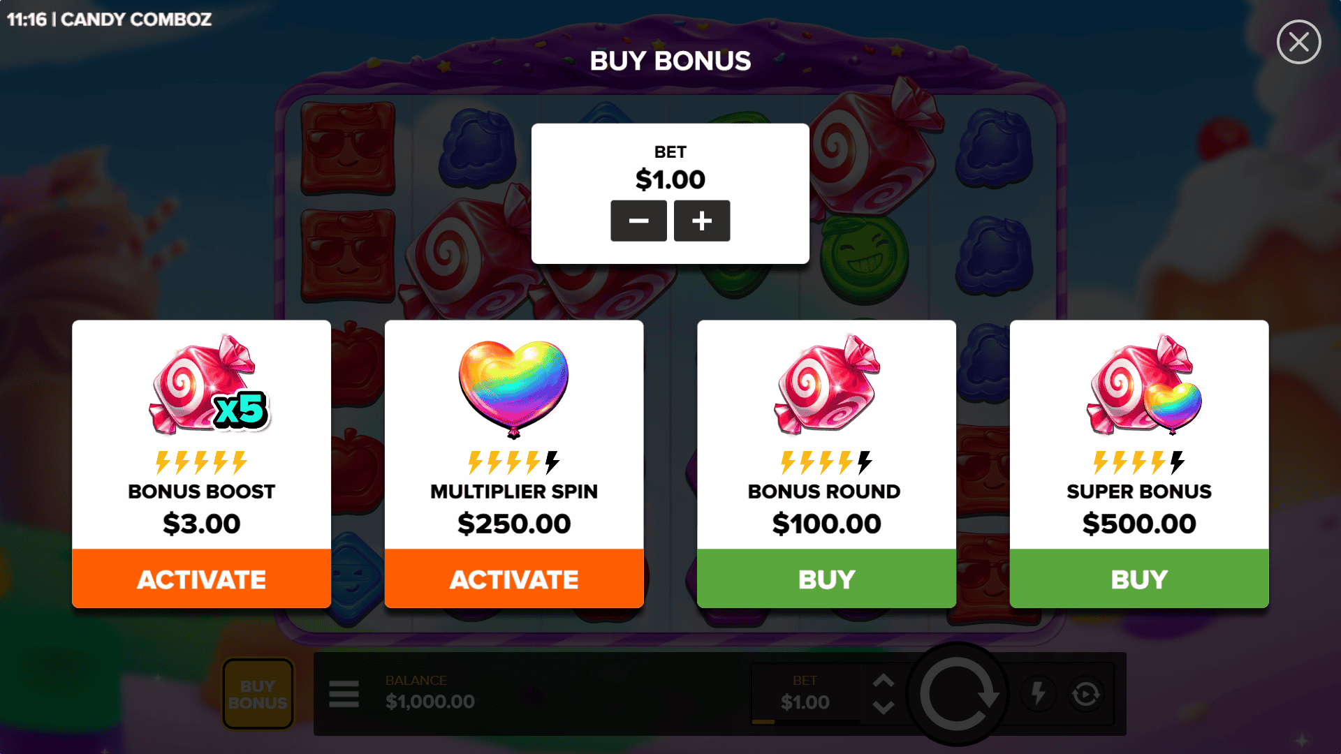 Candy Comboz bonus buy menu