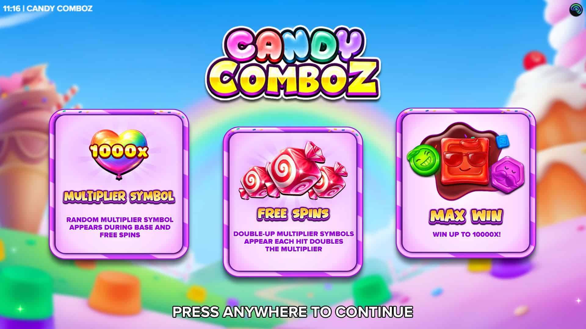 Candy Comboz slot intro screen