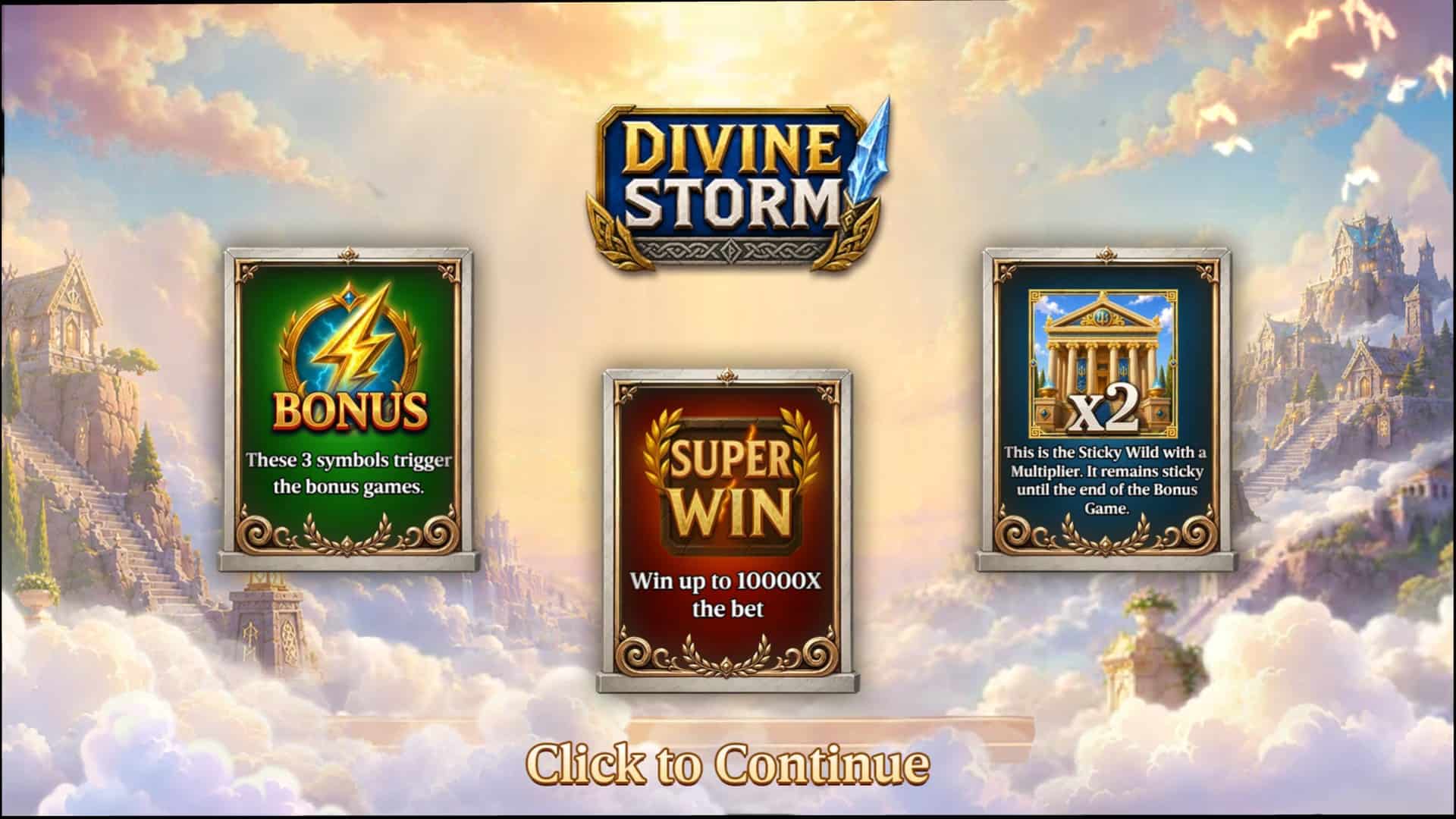 Divine Storm slot intro screen