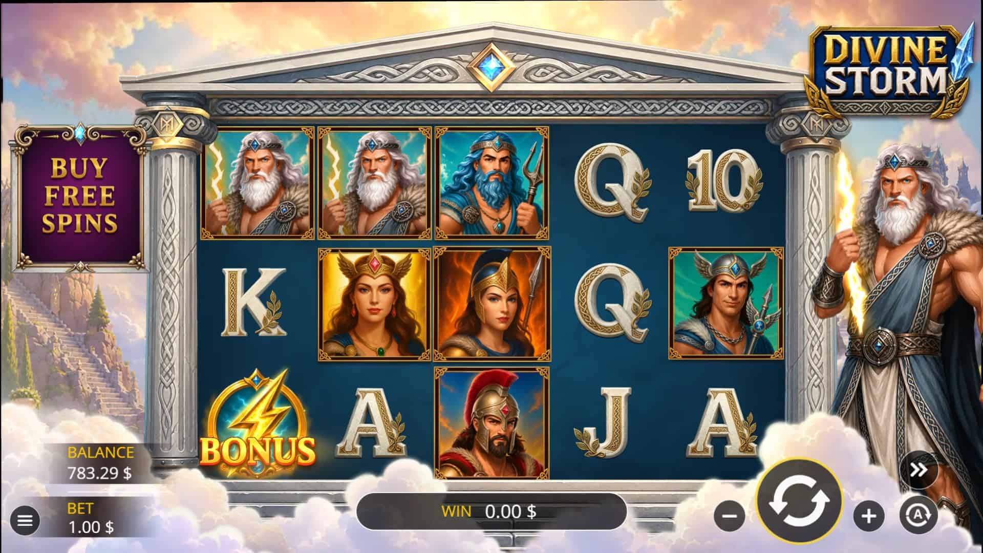 Divine Storm slot gameplay reels