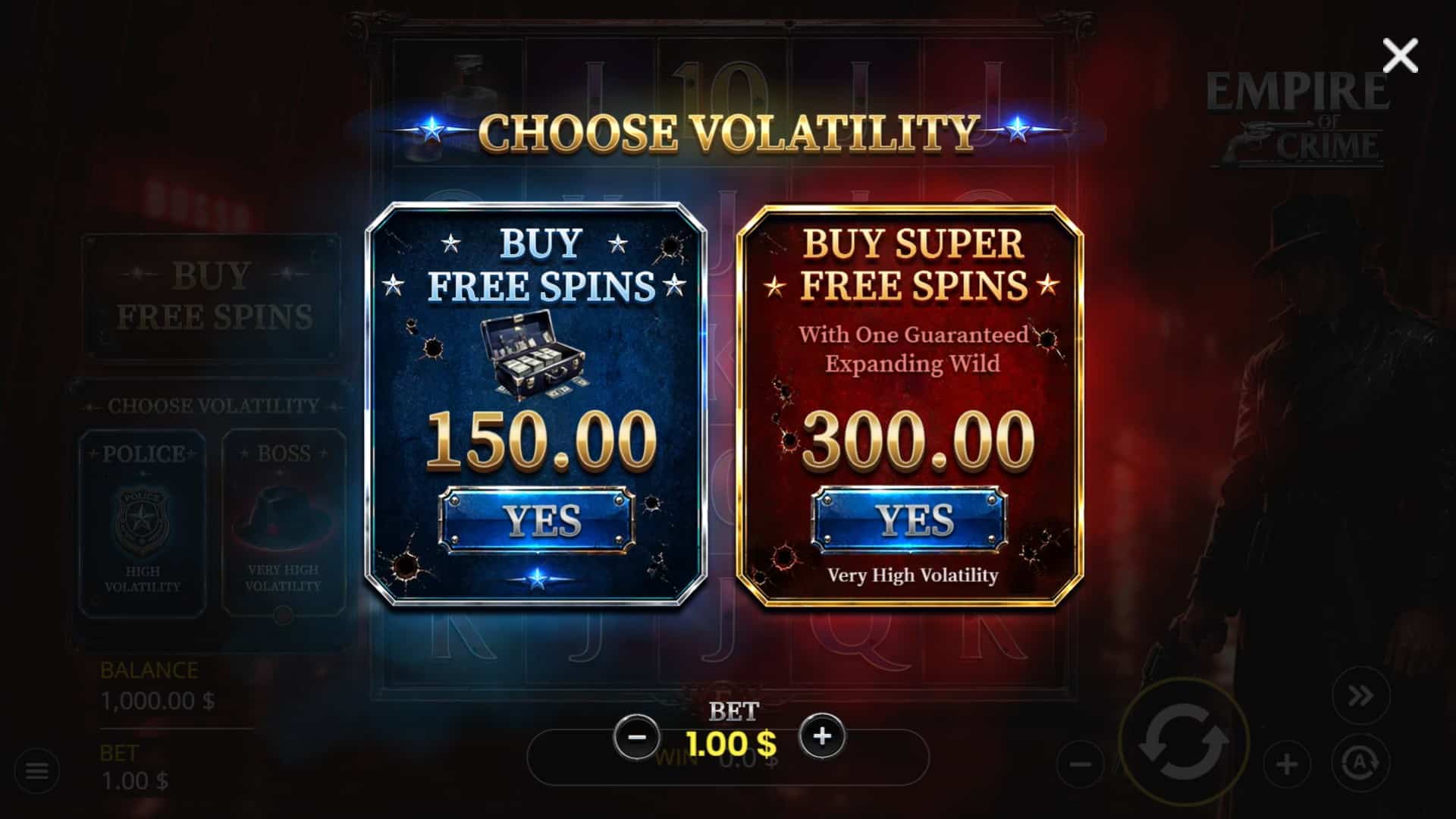 Empire of Crime bonus buy menu