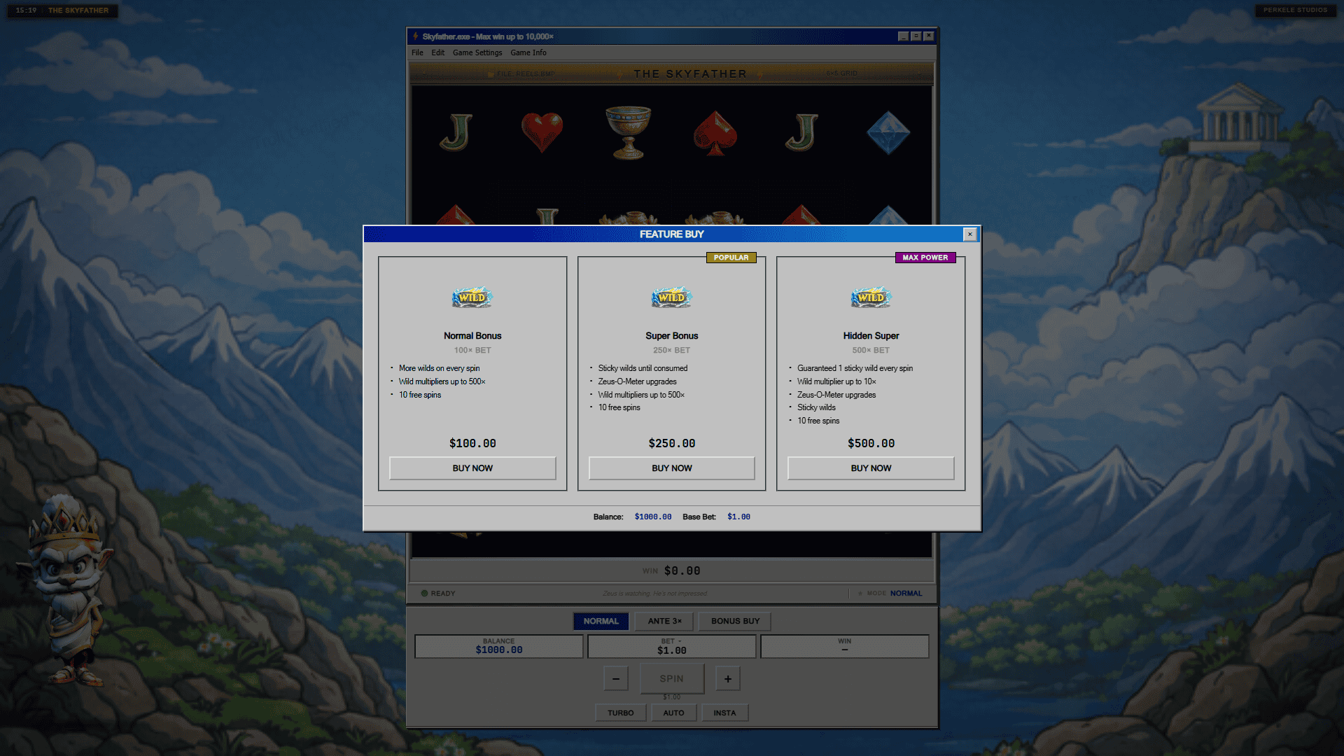 The Skyfather bonus buy menu