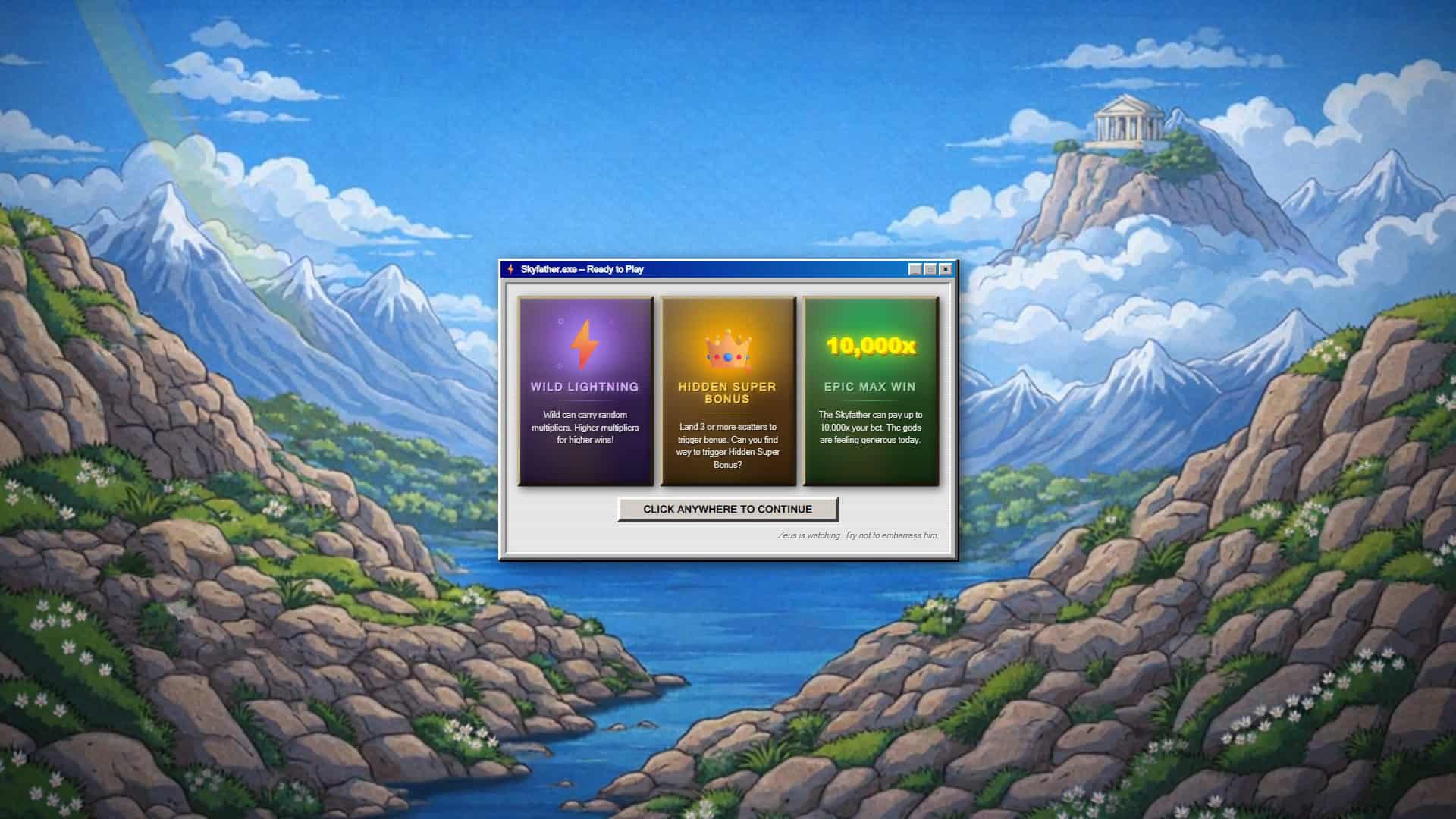 The Skyfather slot intro screen