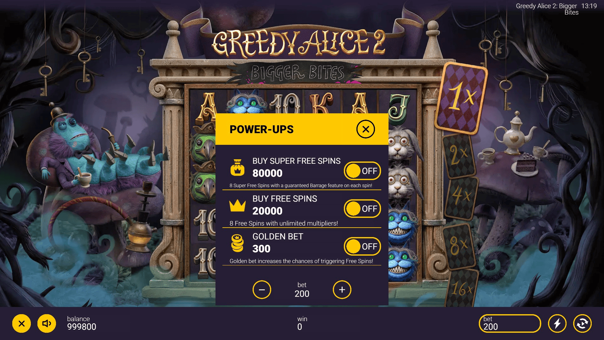Greedy Alice 2 Bigger Bites bonus buy menu
